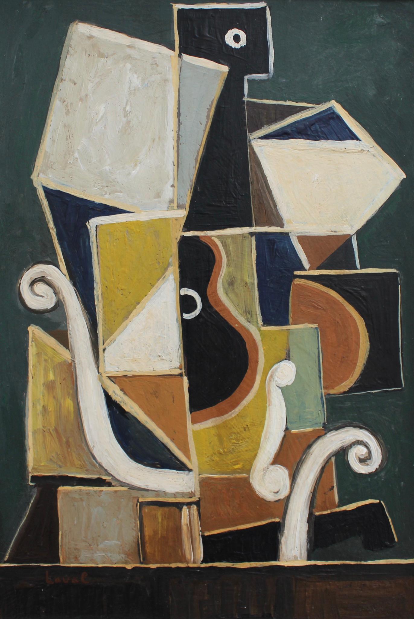 Unknown Still-Life Painting - 'Cubist Still Life with Guitar', Berlin School (circa 1970s)