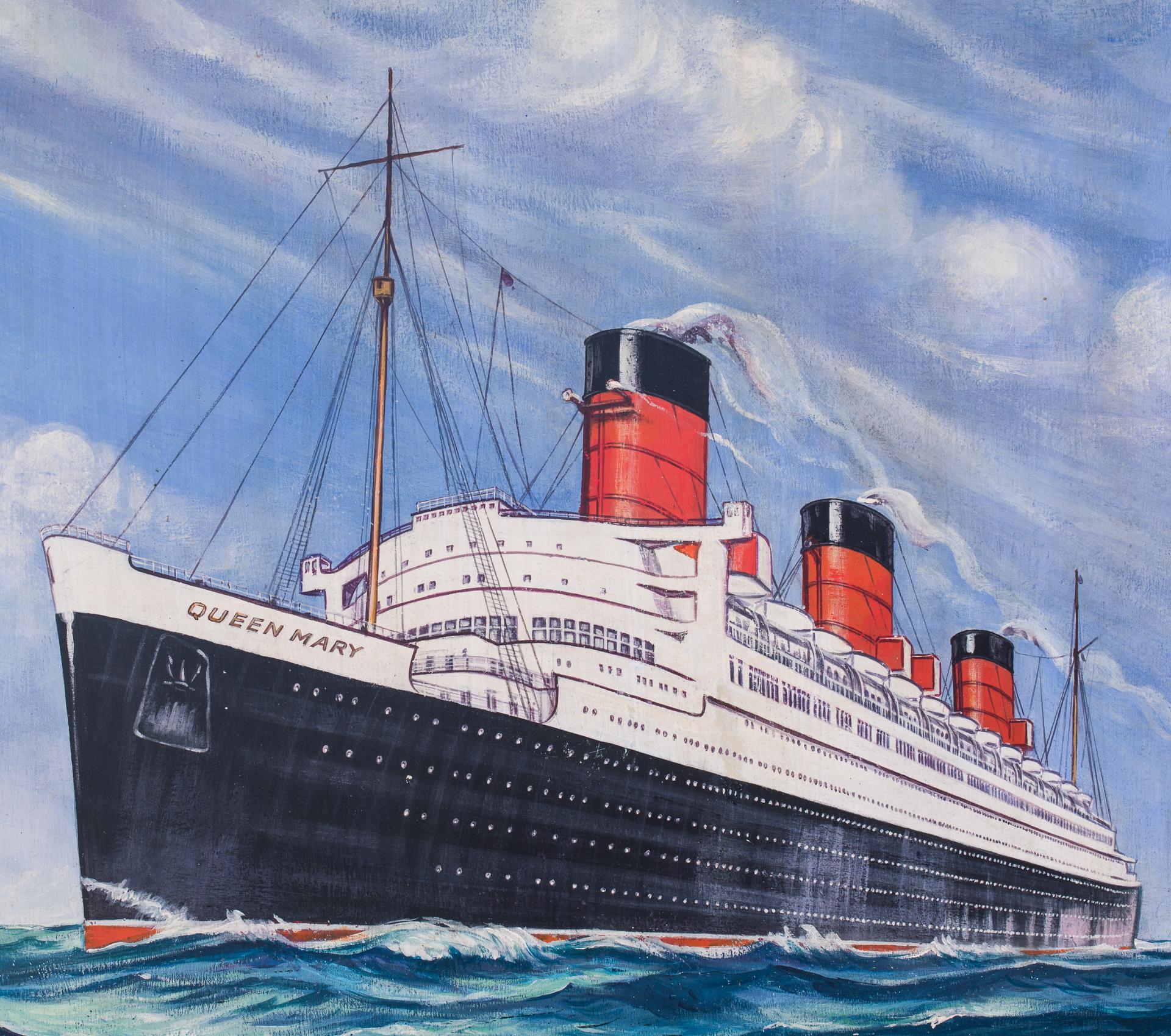 Cunard-White Star Lines - Publicité originale de R.M.S. QUEEN MARY et Moet Chandon  - Art déco Painting par Unknown