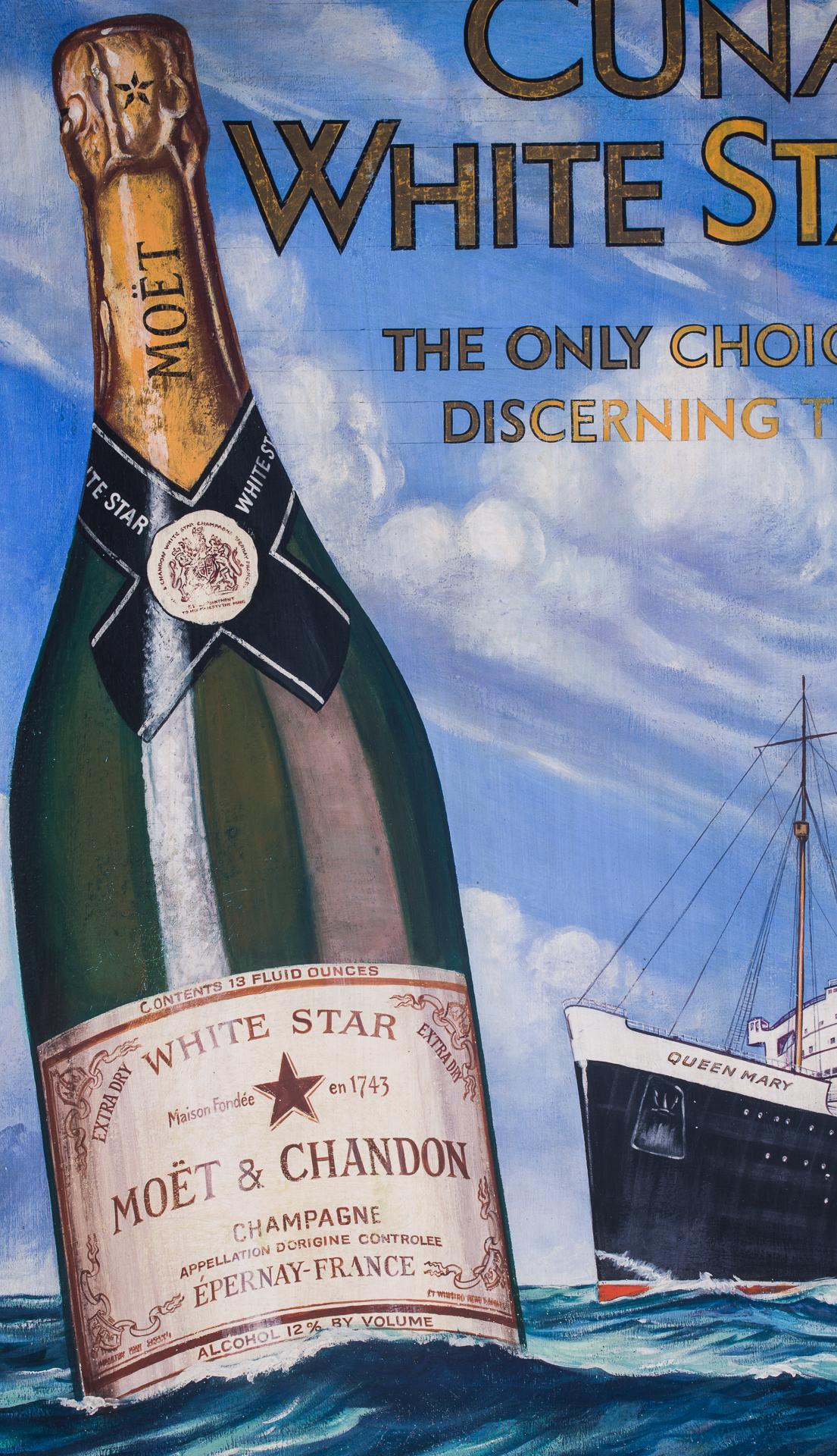 Cunard-White Star Lines R.M.S. QUEEN MARY und Moet Chandon Originalwerbung  (Art déco), Painting, von Unknown