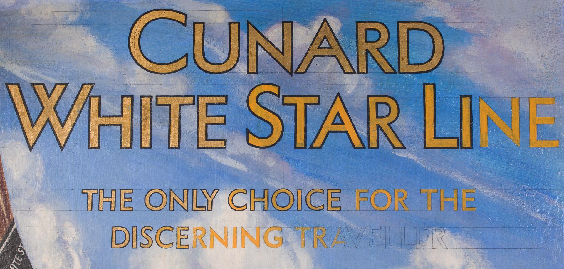 Cunard-White Star Lines R.M.S. QUEEN MARY und Moet Chandon Originalwerbung  (Violett), Landscape Painting, von Unknown
