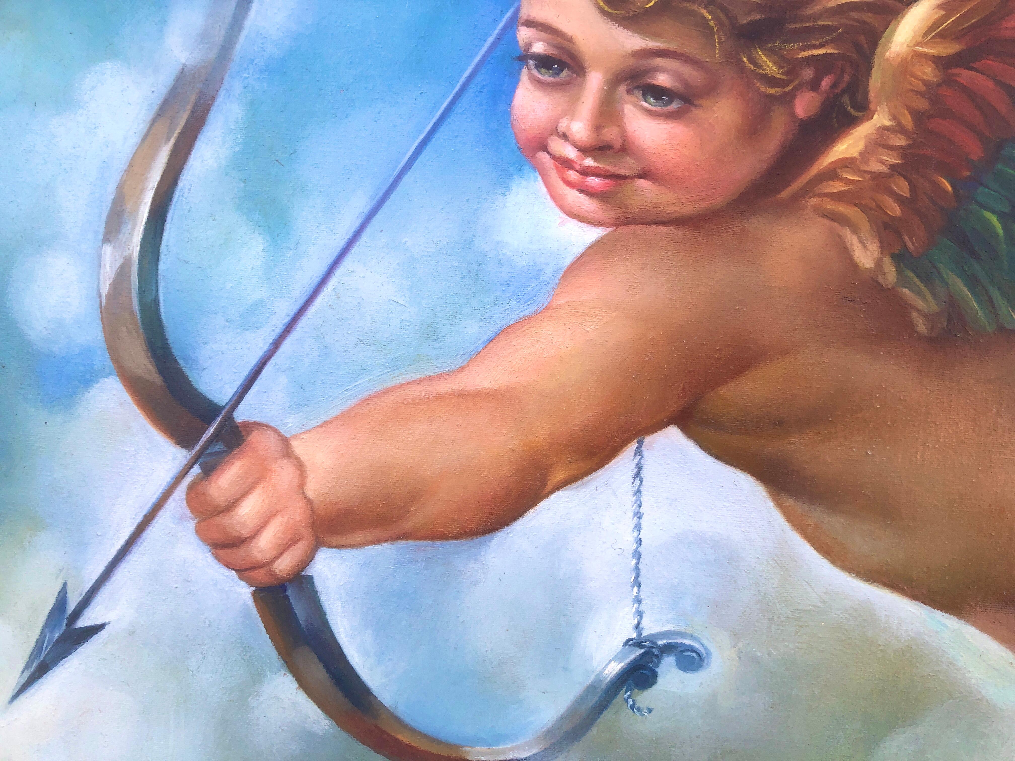 Cupid oil on canvas painting - Realist Painting by Unknown
