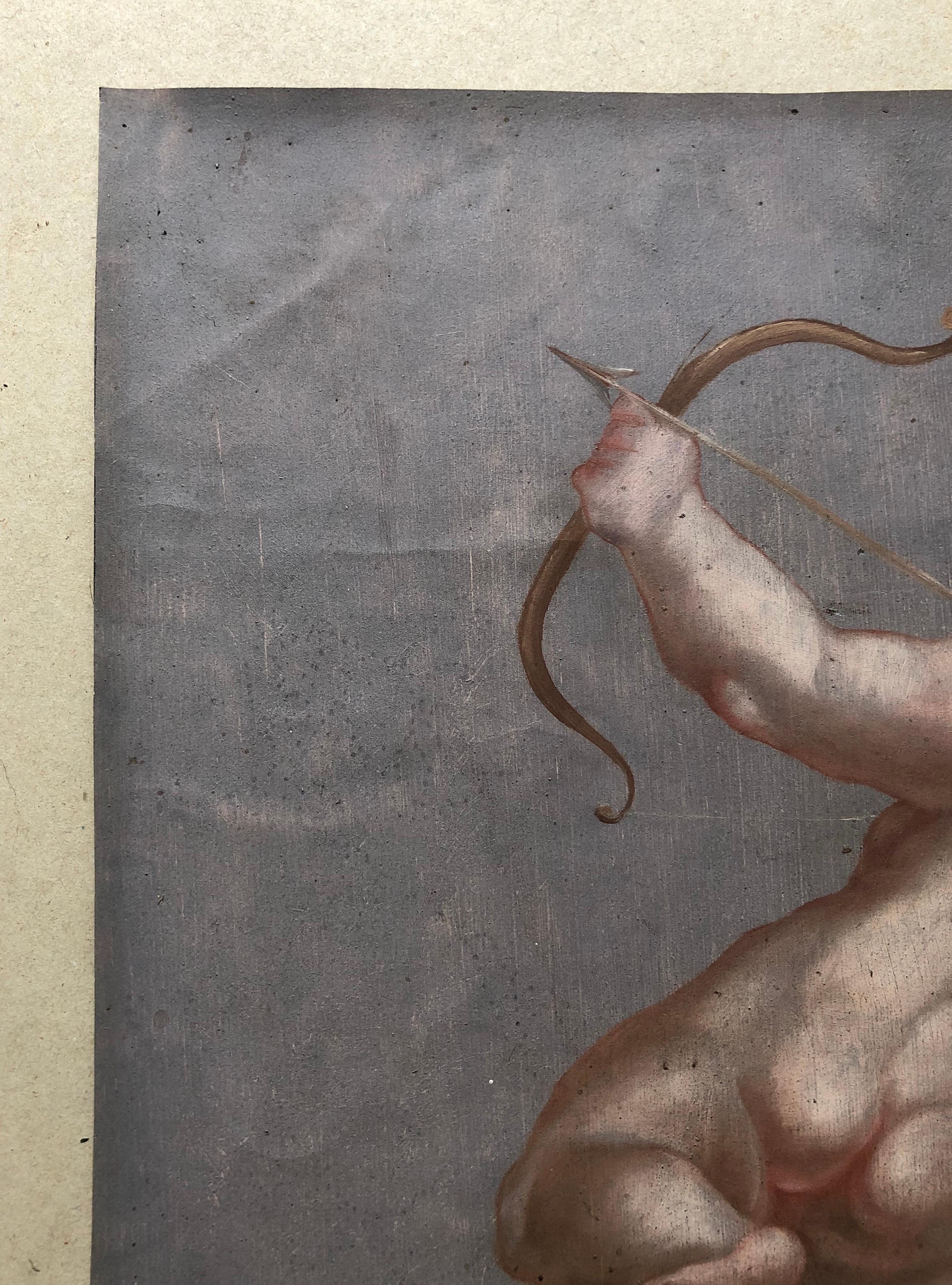 Cupidon, huile sur papier, XIXe siècle - Rococo Painting par Unknown