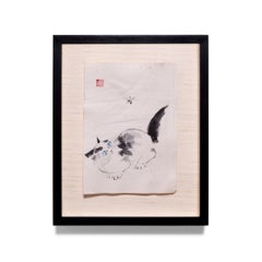 Vintage "Curious Cat" Ink Calligraphy Painting