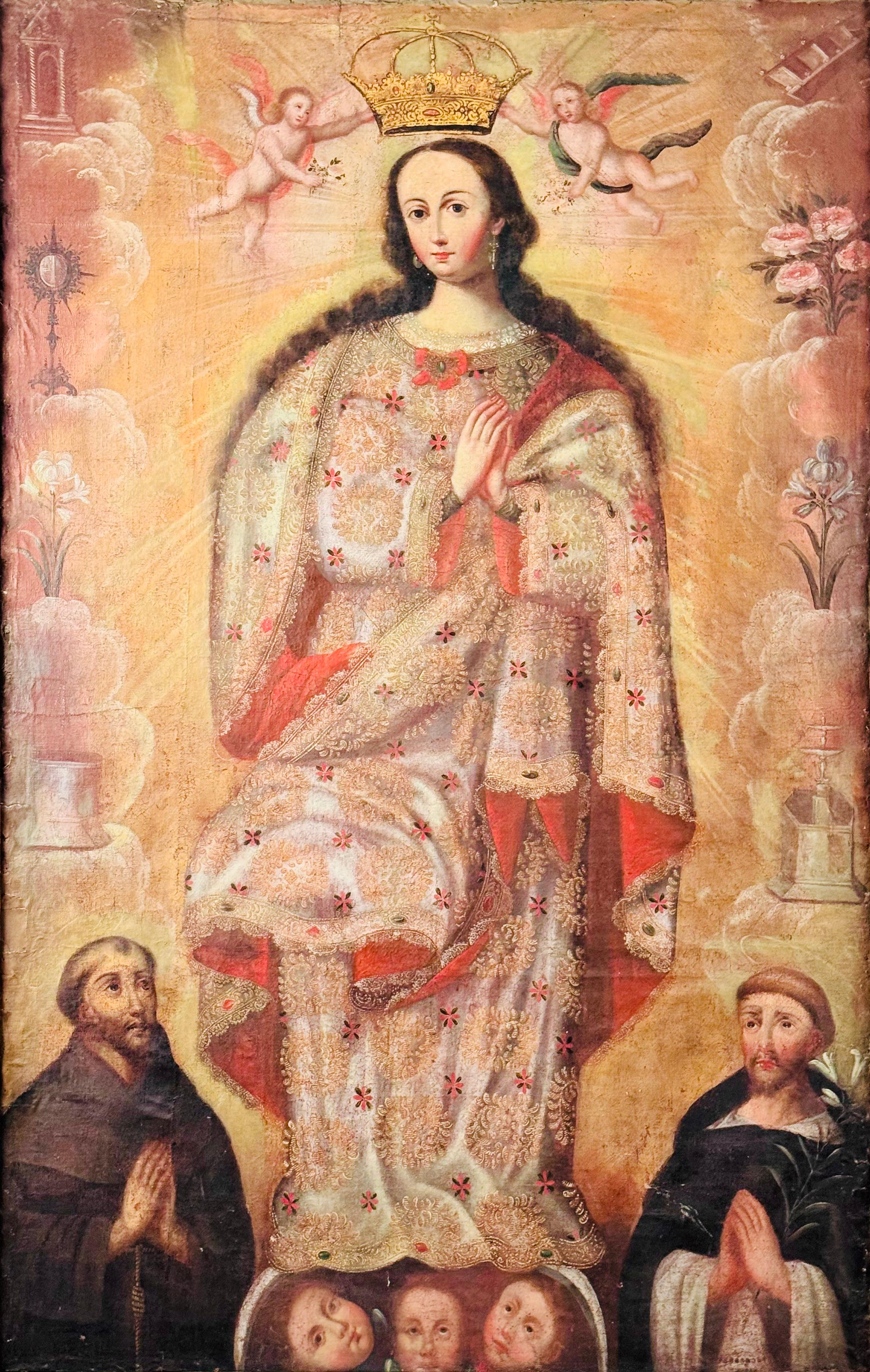 Schule von Cuzco, 18. Jahrhundert, Coronación de la Virgen – Painting von Unknown