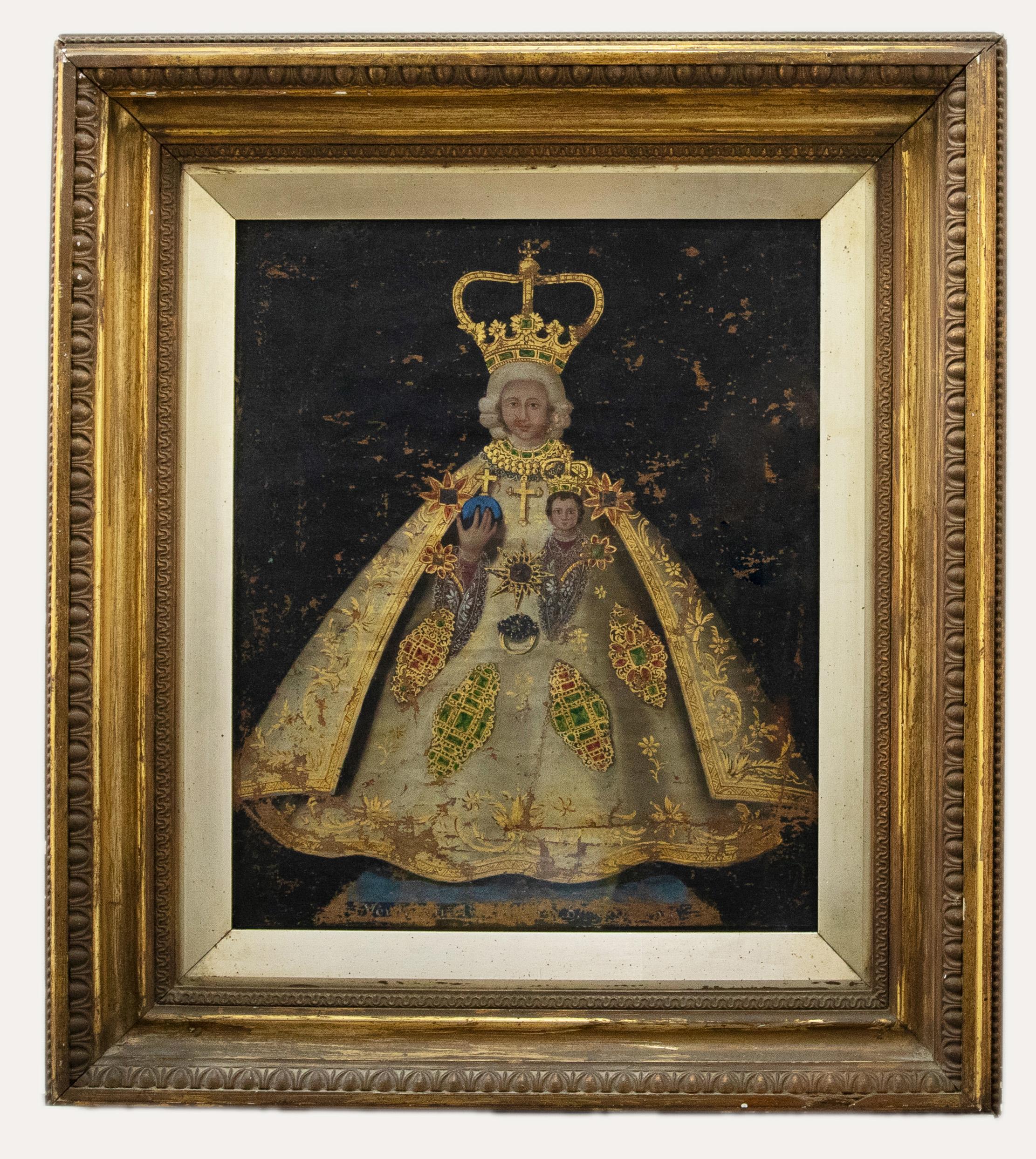 Unknown Figurative Painting - Cuzco School 18th Century Oil - King with Infant Jesus