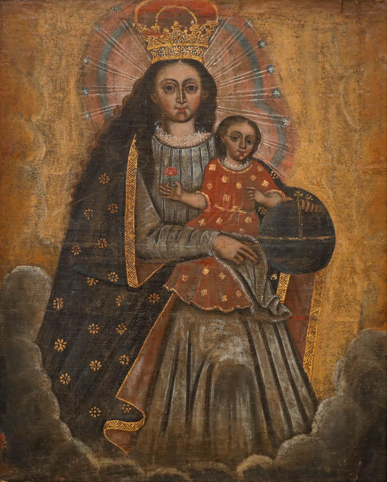 Cuzco School 19th Century Oil - Madonna & Child - Painting by Unknown