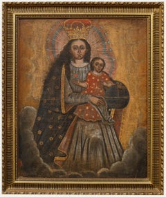 Antique Cuzco School 19th Century Oil - Madonna & Child