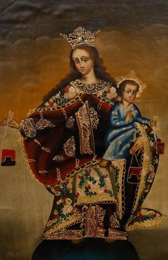 Óleo de la Escuela Cuzqueña del Siglo XIX - Nuestra Señora del Carmen