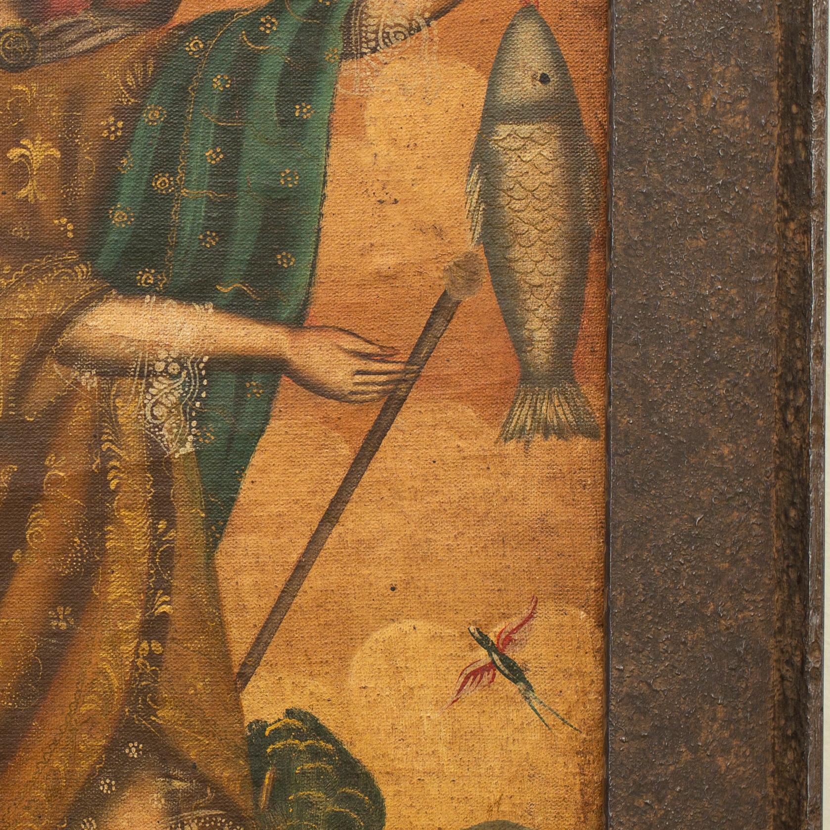 Cuzco School - A Portrait of Archangel Raphael With Fish, 1800s, Oil on Canvas - Brown Portrait Painting by Unknown