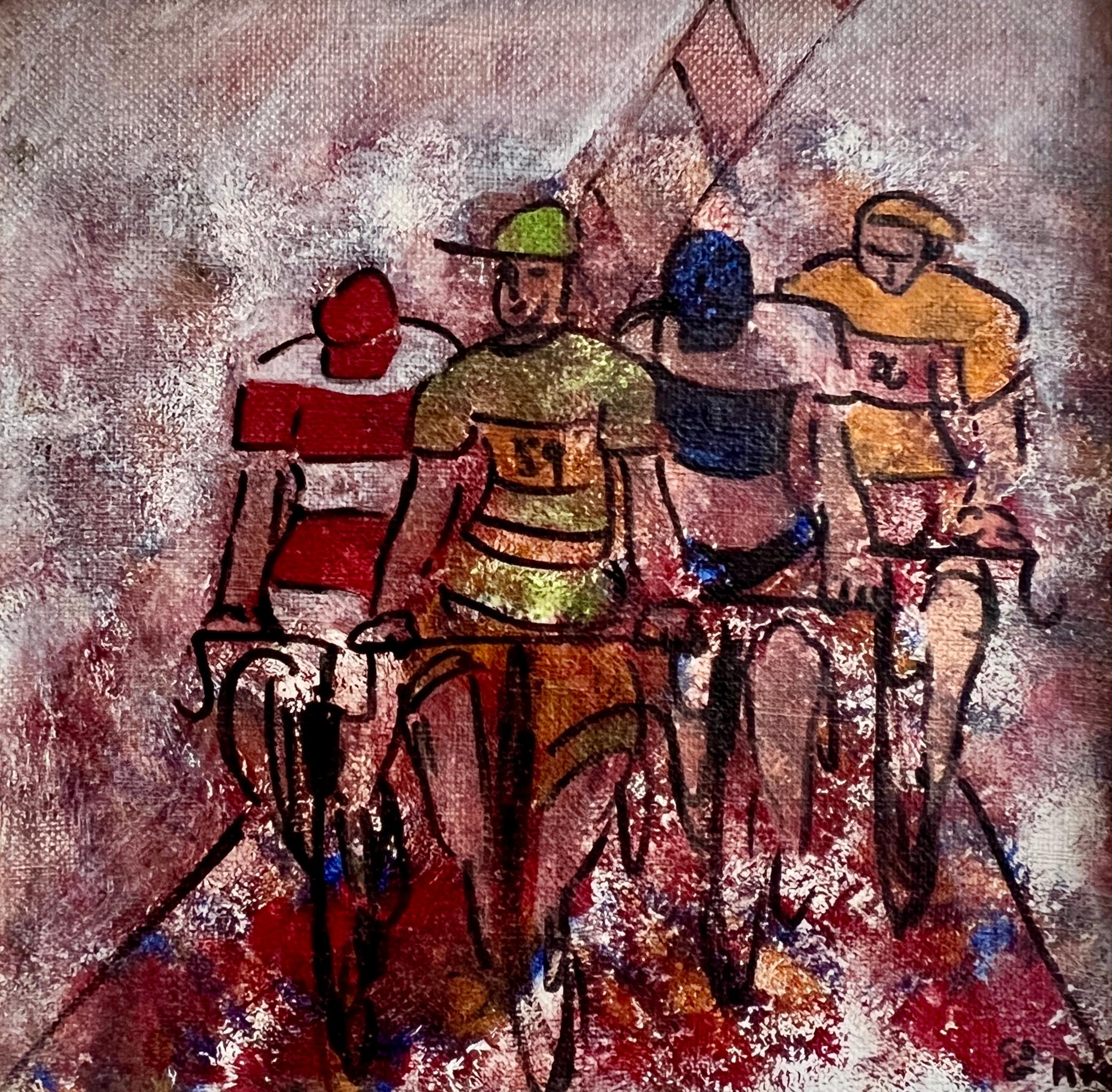 Unknown Figurative Painting - Cyclist race