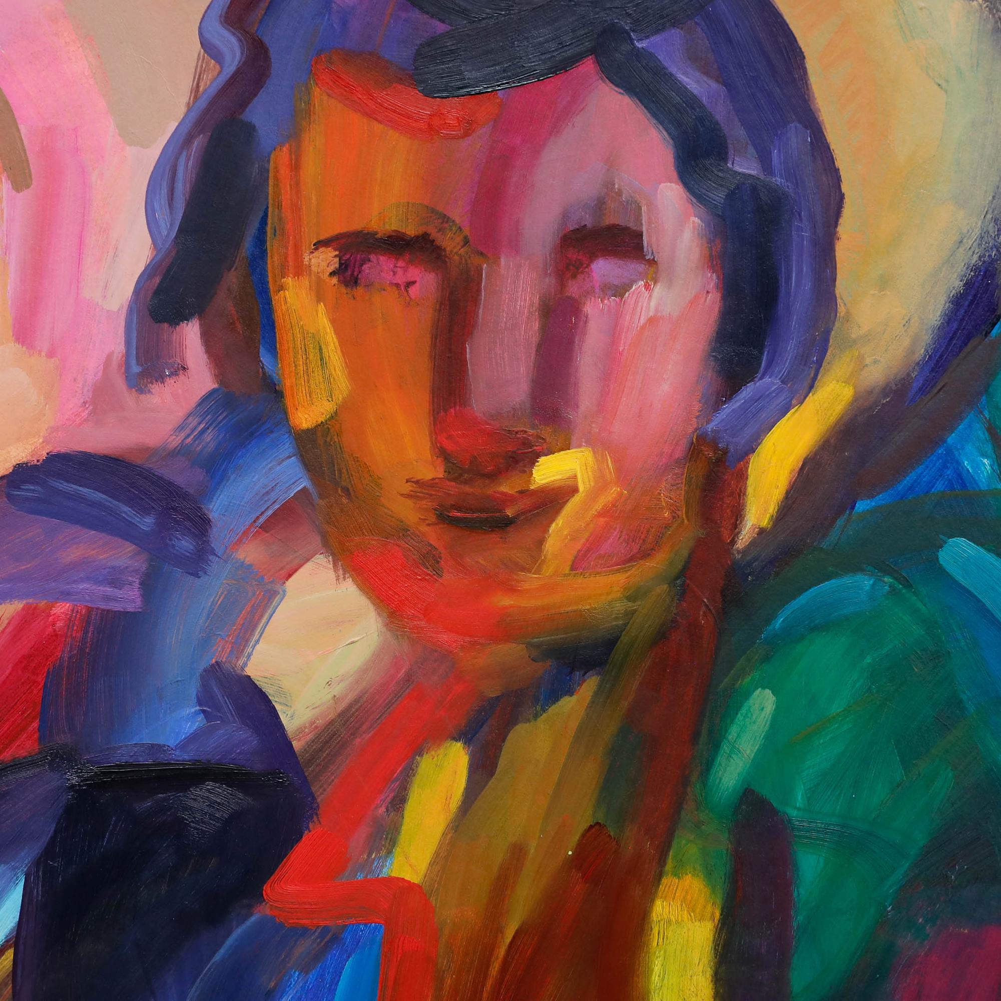 Cynthia Davis - St Ives School Contemporary Acrylic, Sumo II - Black Portrait Painting by Unknown