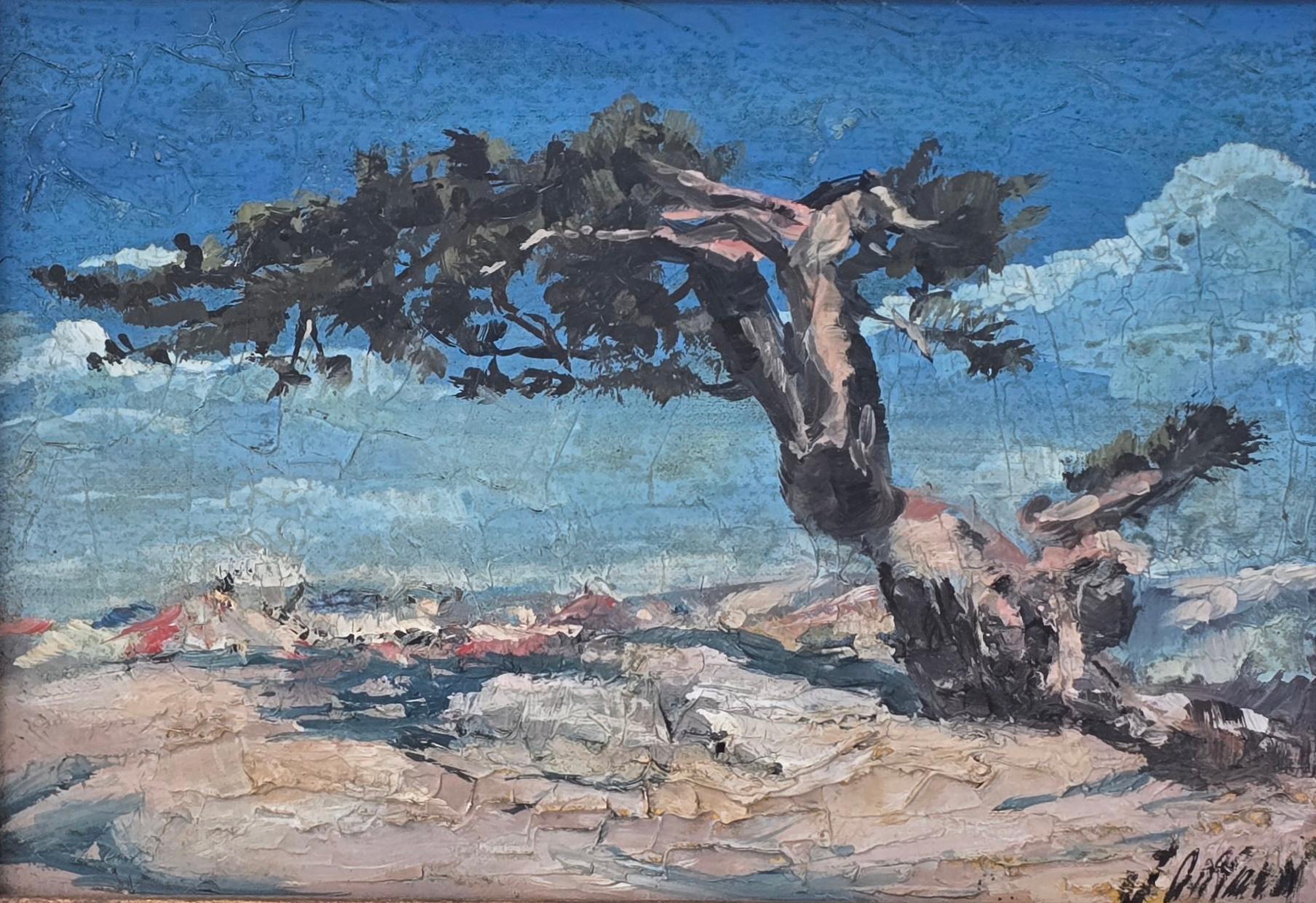 Unknown Landscape Painting - Cypress on the Rocks