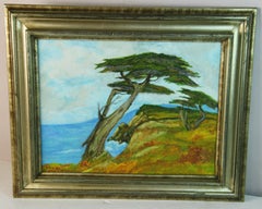 Cypress Tree on Hilltop Overlooking Monteray Bay Oil on Canvas