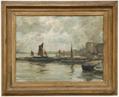 Cyril Walduck Edwards (1902-1982) - Olio incorniciato, Barche a vela e chiatte