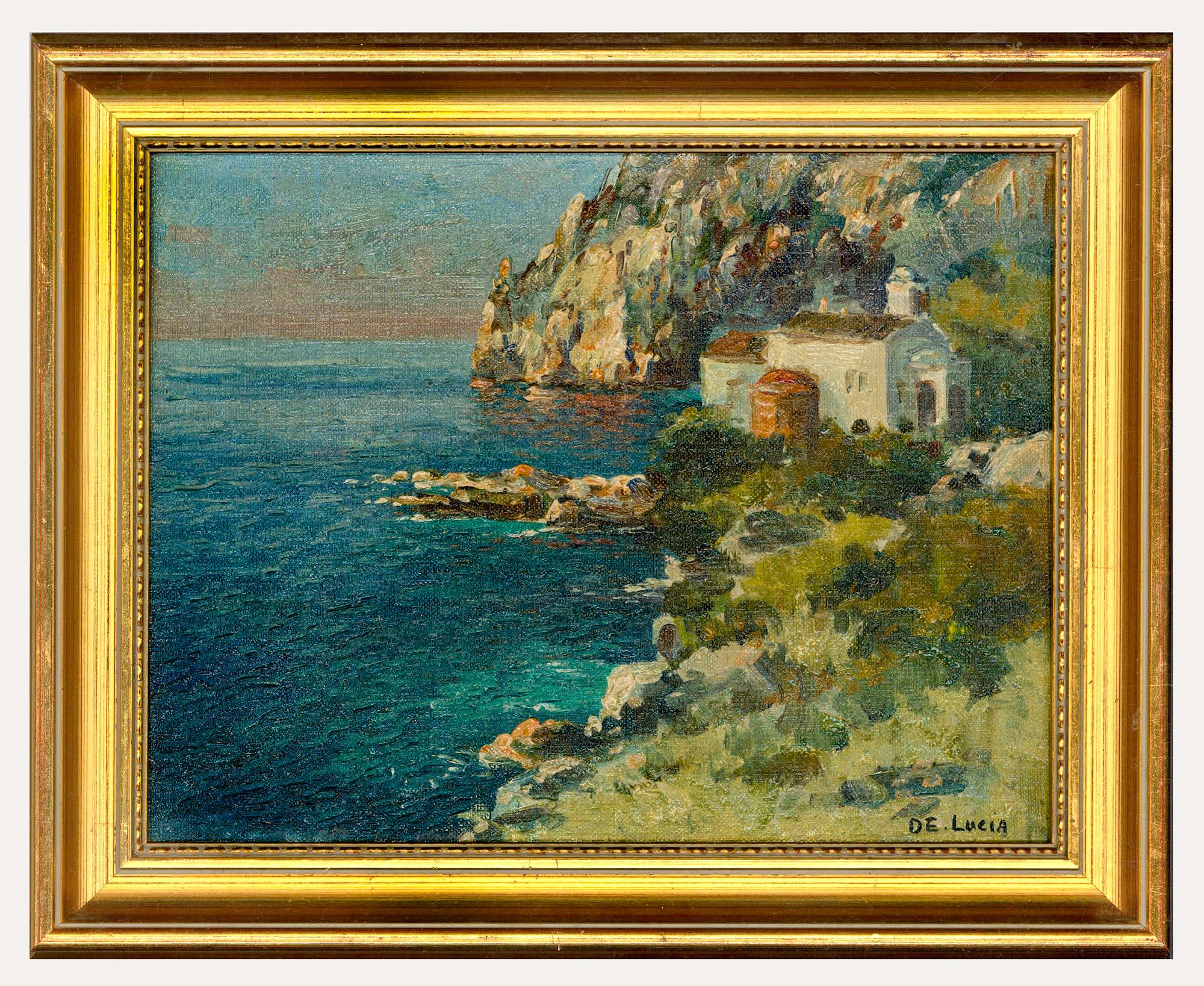 Unknown Figurative Painting - D. E. Lucia - Framed Contemporary Oil, Chapel by the Coast