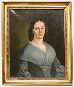 D. Franz - Biedermeier 1841 Öl, Bildnis einer Dame in Blau