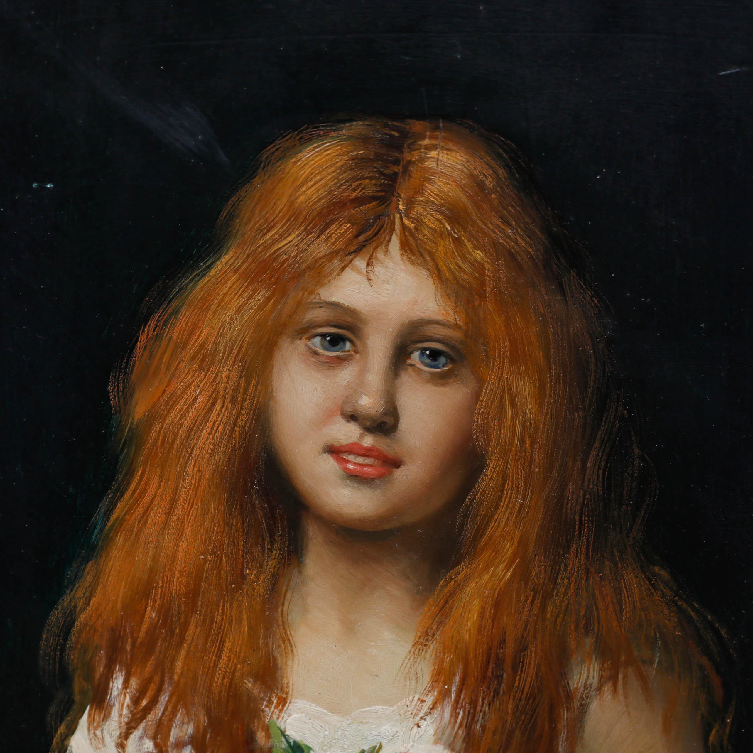 D. Goetz, - Siglo XX Óleo, Muchacha con rosas 2