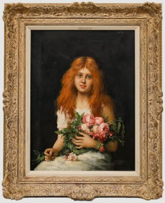 D. Goetz, - Siglo XX Óleo, Muchacha con rosas