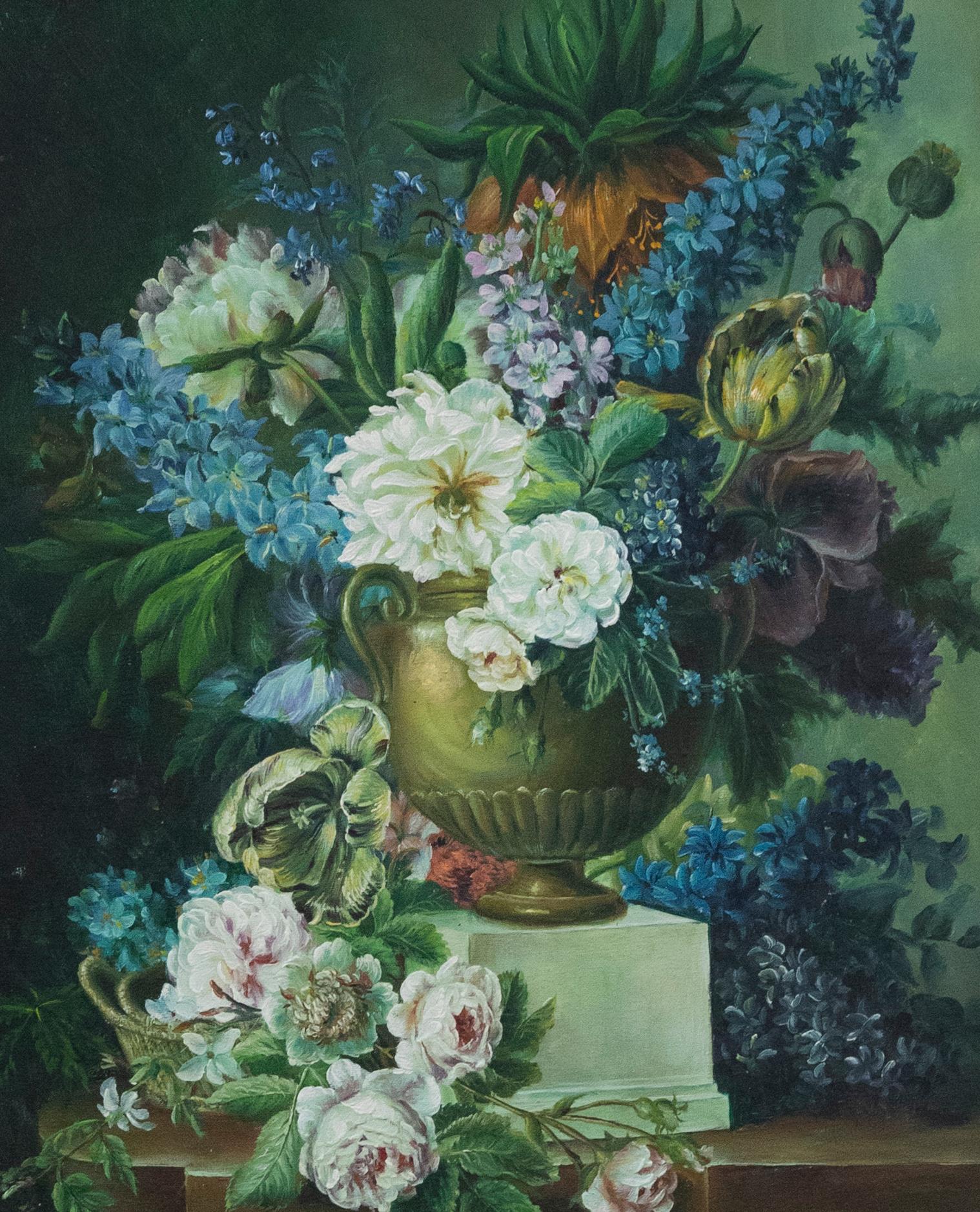D. Harry - Olio contemporaneo incorniciato, Natura morta classica con fiori - Painting di Unknown