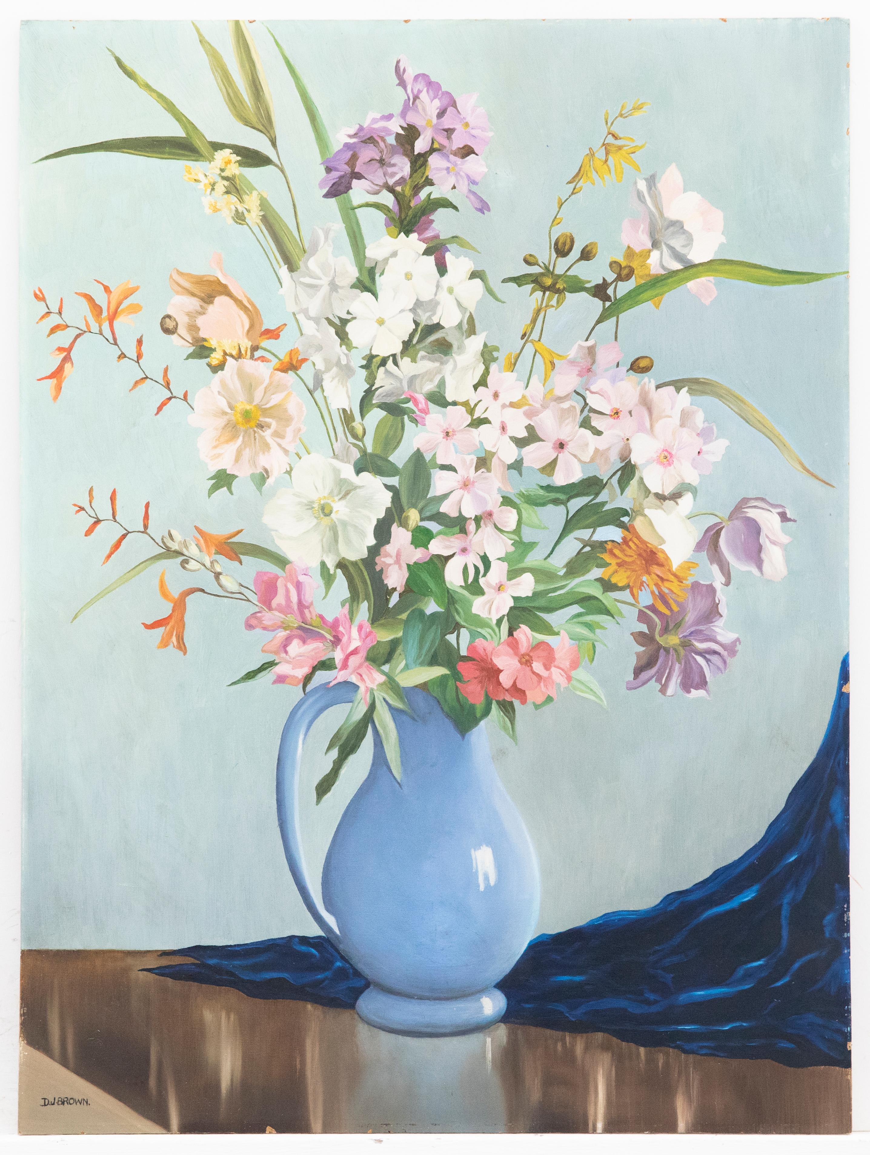D. J. Brown - Óleo del siglo XX, Cosmos y Freesias - Painting de Unknown