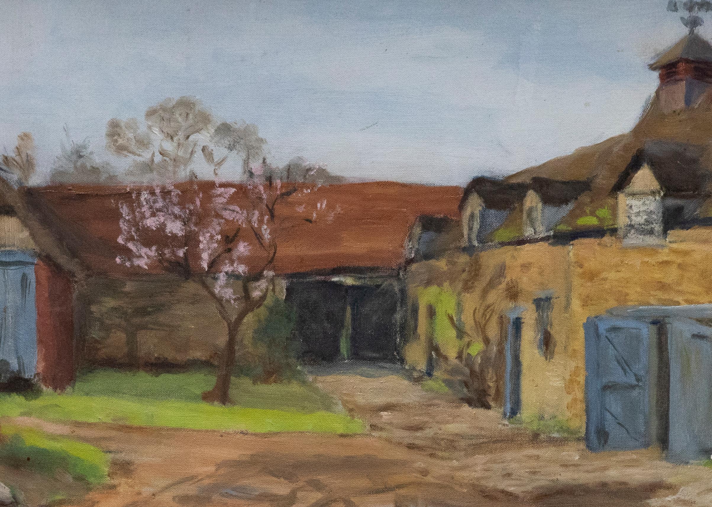 D. L. Chalk - Framed 20th Century Oil, Farmyard in Spring - Painting by Unknown