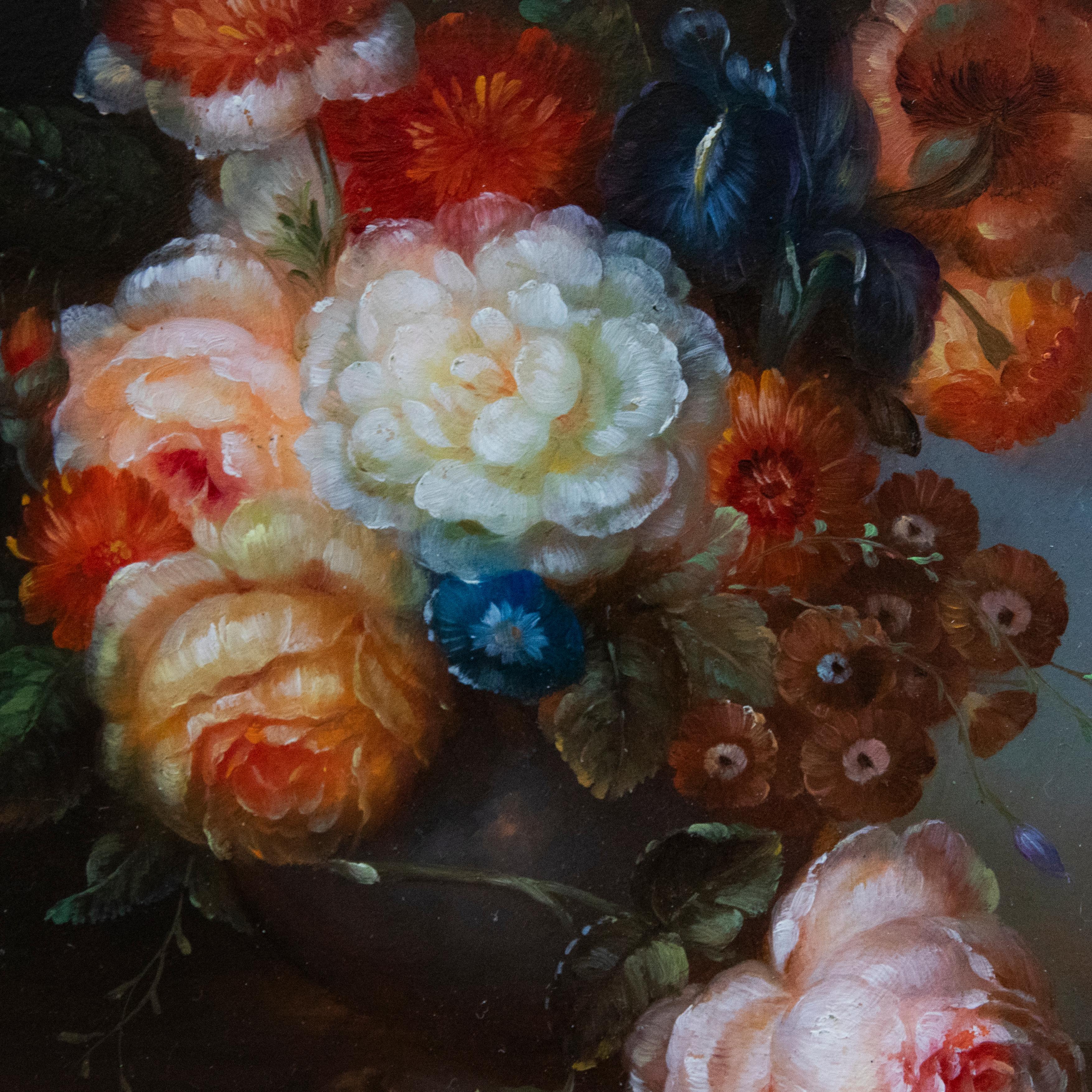 D. Marten - Framed 20th Century Oil, Still Life of Flowers in a Urn For Sale 1