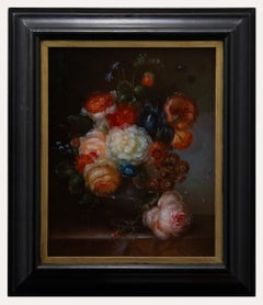 D. Marten - Huile encadrée du 20e siècle, Nature morte de fleurs dans une urne