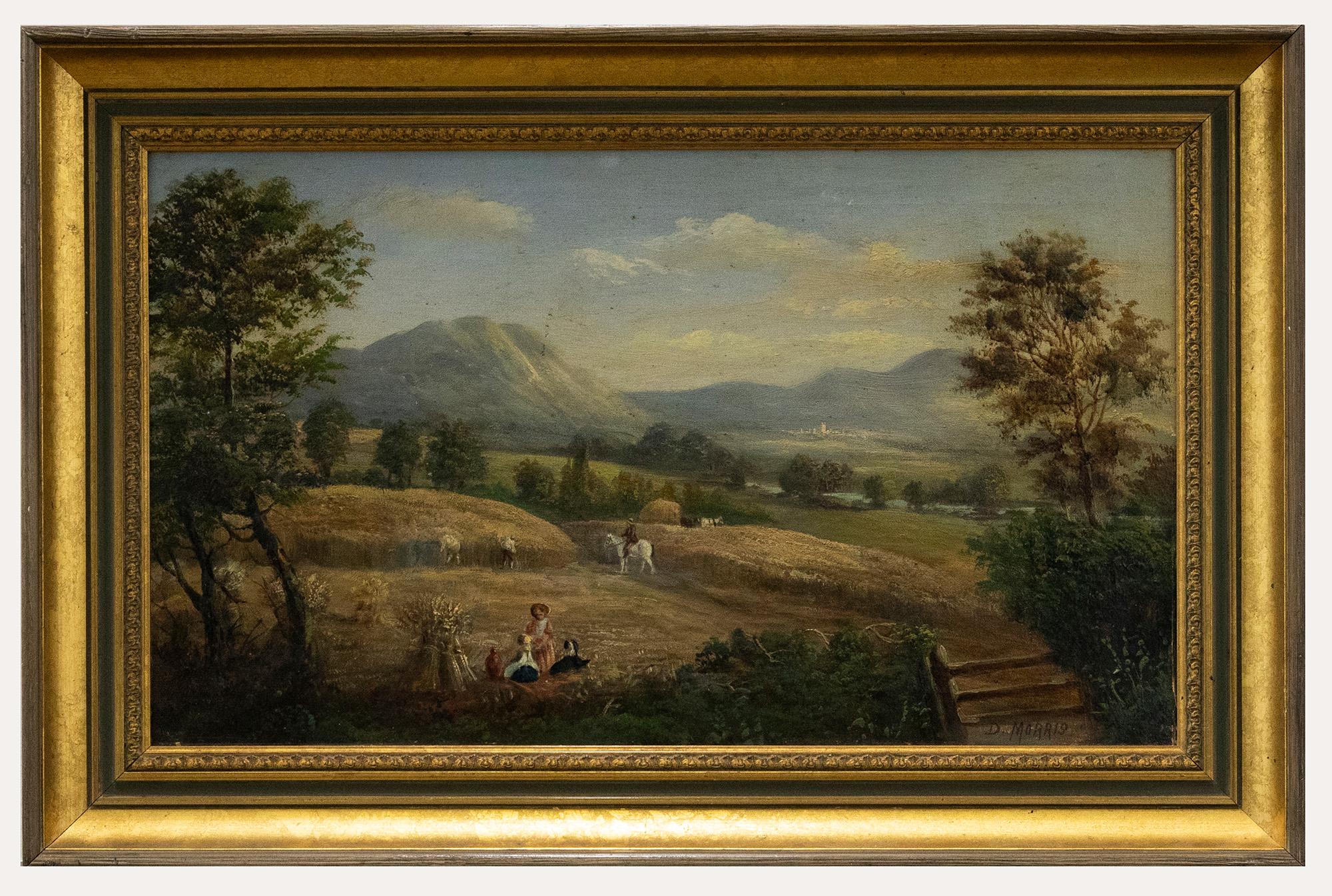 Unknown Landscape Painting - D. Morris - English School 19th Century Oil, Watching the Harvest