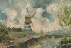 D. Piper - Contemporary Oil, Landscape with Windmill and Horse and Carriage