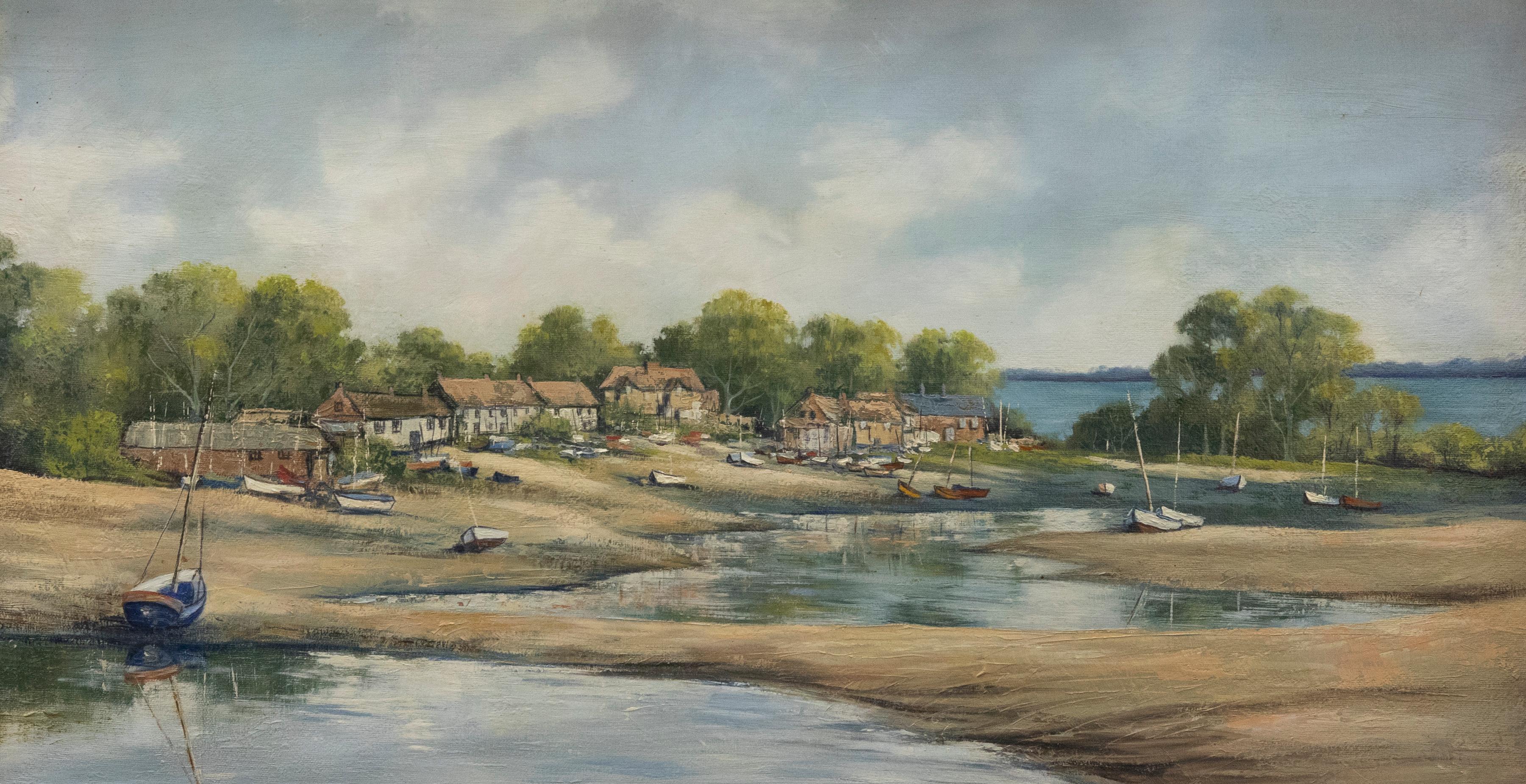 D. Poynton - Framed 20th Century Oil, Harbour Beach at Low Tide - Painting by Unknown