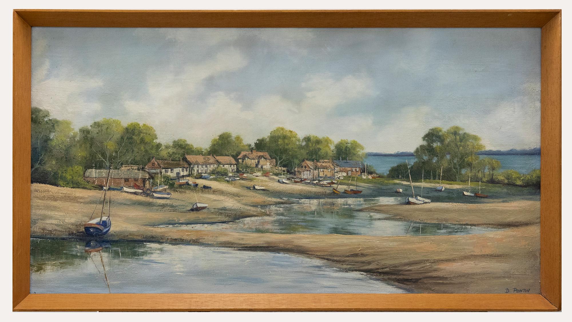 Unknown Figurative Painting - D. Poynton - Framed 20th Century Oil, Harbour Beach at Low Tide