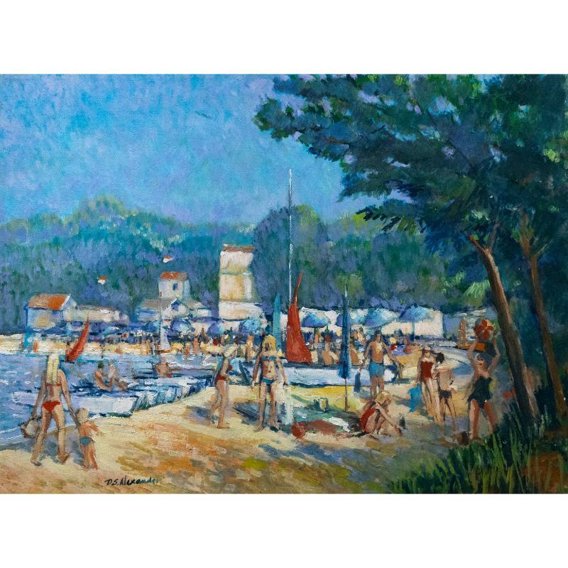 D. S. Alexander - Olio contemporaneo, Un giorno in spiaggia - Painting di Unknown