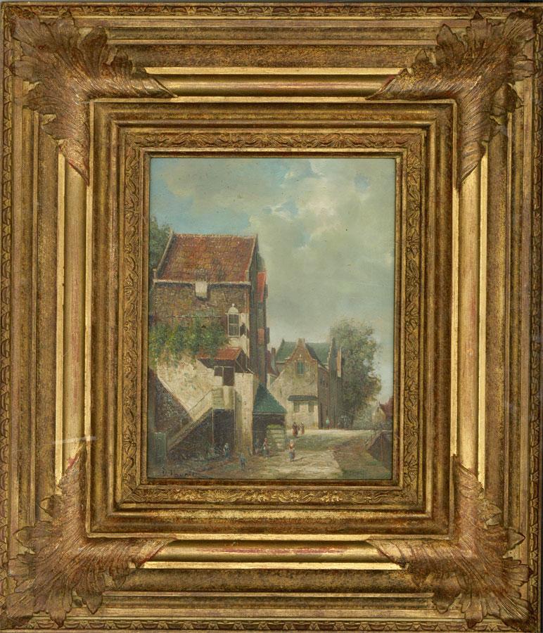 Unknown Landscape Painting - D. Thomas - Contemporary Oil, Dutch Street Scene, Cloudy Afternoon