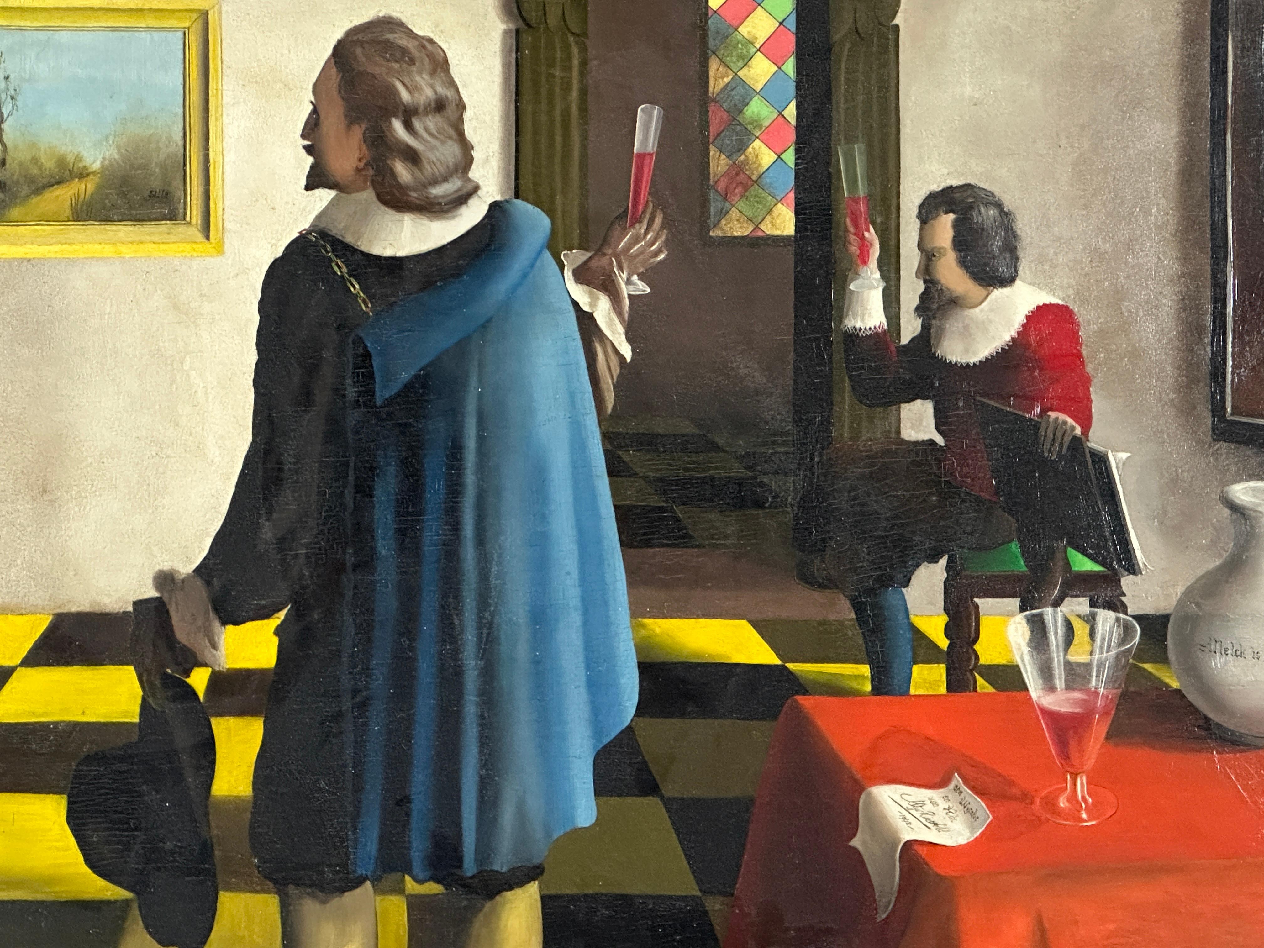 Daily Life-Szene im Vermeer-Stil des 17. Jahrhunderts – niederländisches Ölgemälde auf Leinwand  im Angebot 1