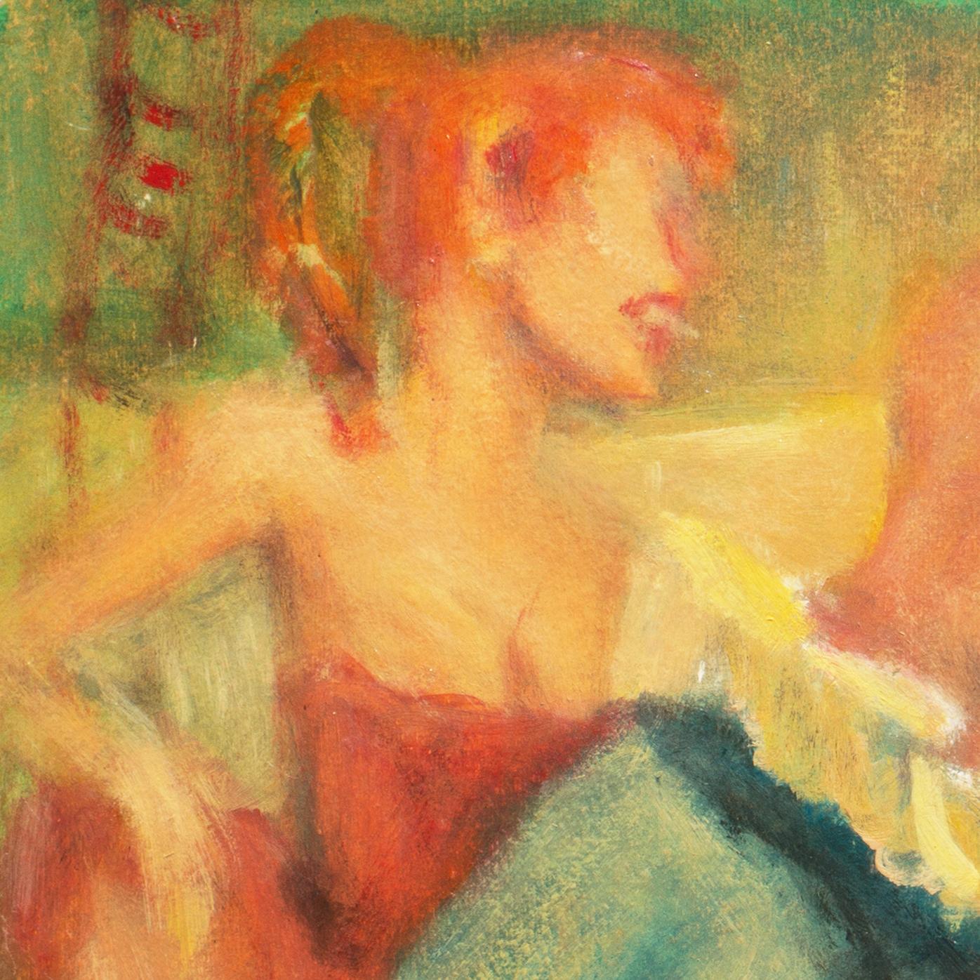 'Dancing Dogs', Impressionist Mid-century Circus Scene, Banjo Man, Acrobat - Brown Animal Painting by Unknown