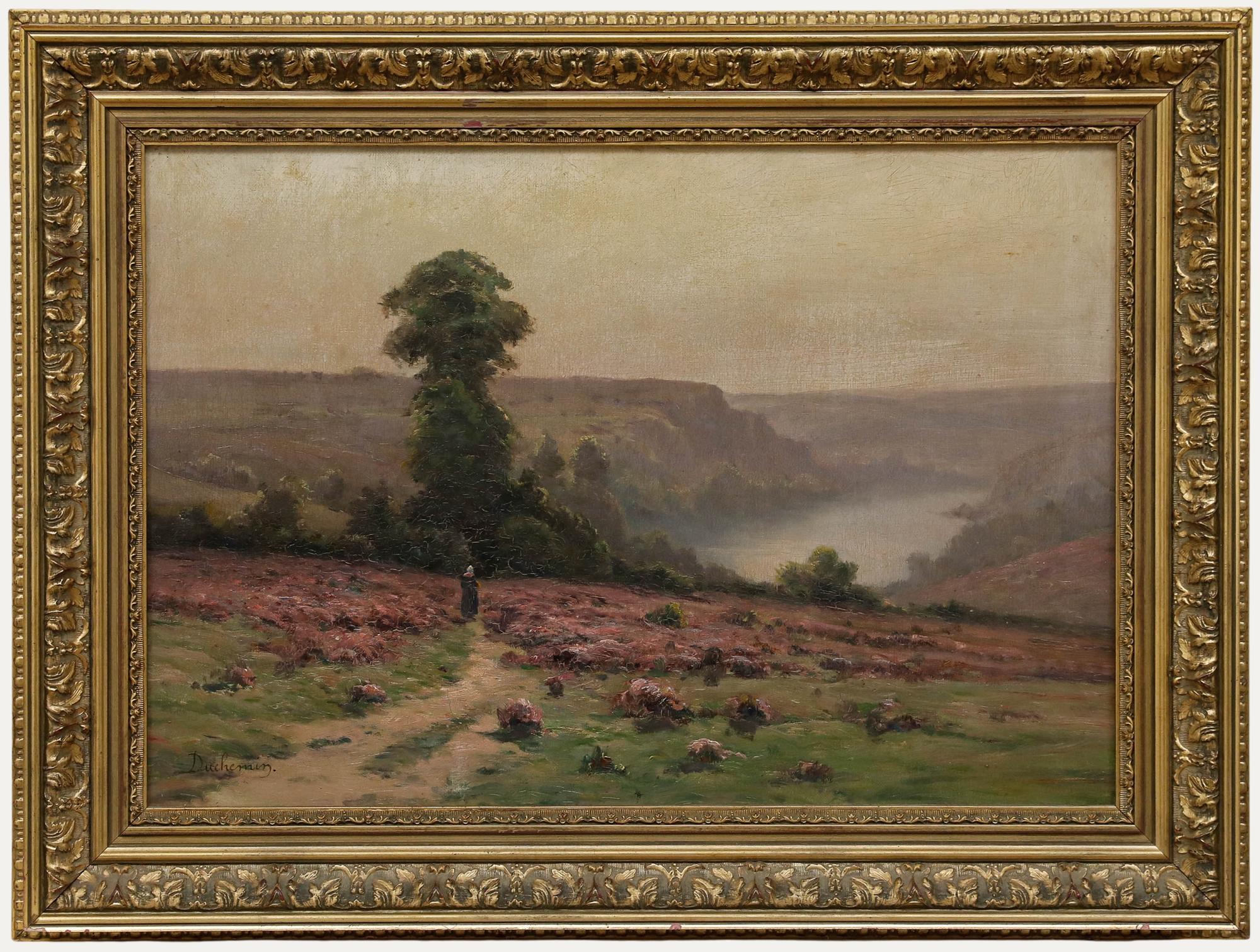 Unknown Landscape Painting – Daniel Duchemin (1866-1930)  - Frühes 20. Jahrhundert Öl, Blick auf das Tal