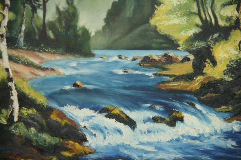 Antique Impressionist Scandinavian  Rivers Edge Landscape Oil Painting For Sale 1