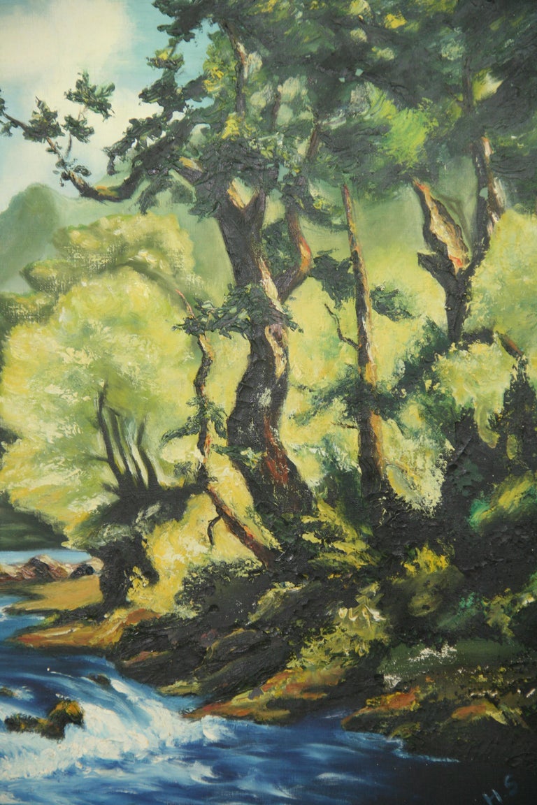 Antique Impressionist Scandinavian  Rivers Edge Landscape Oil Painting For Sale 2