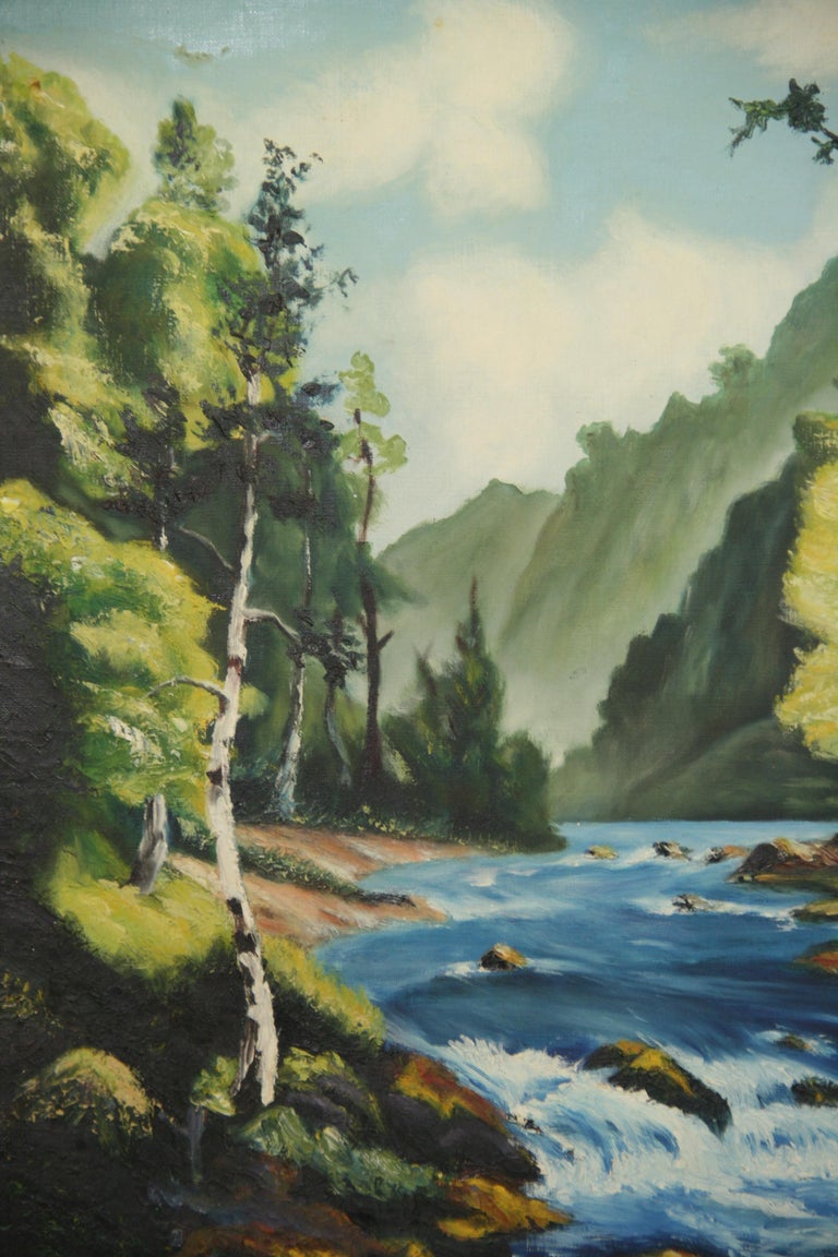 Antique Impressionist Scandinavian  Rivers Edge Landscape Oil Painting For Sale 3