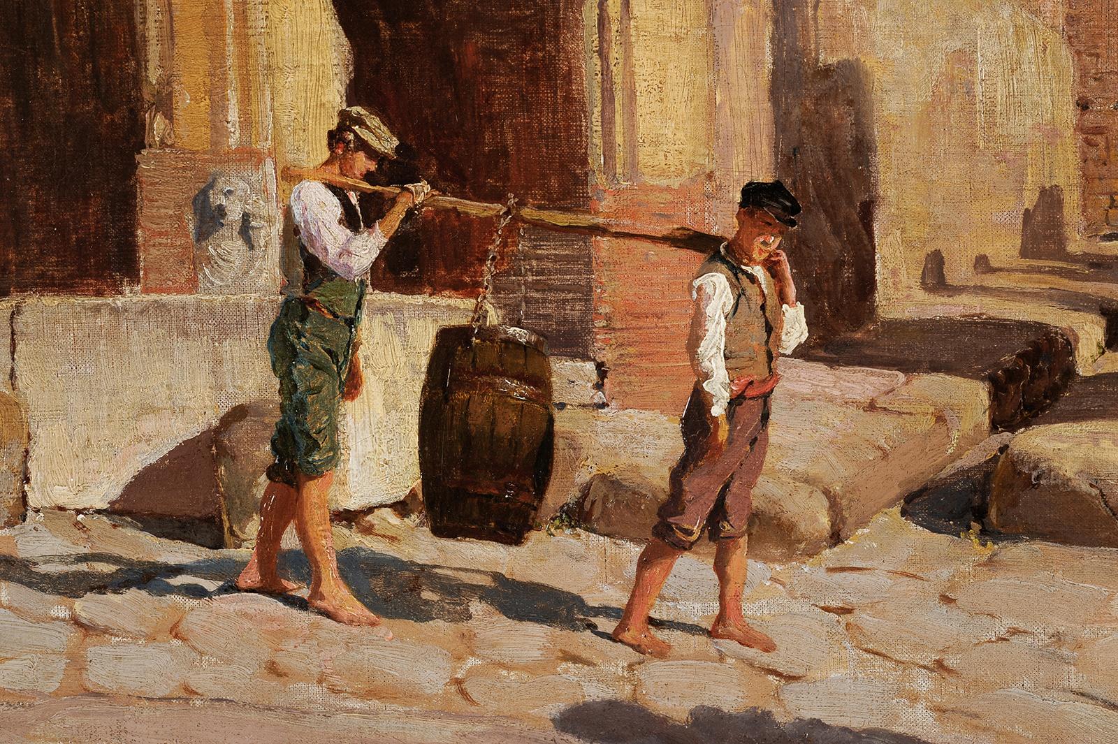 École danoise, milieu du XIXe siècle - Pompéi, jeunes garçons près du bâtiment d'Eumachia - Painting de Unknown