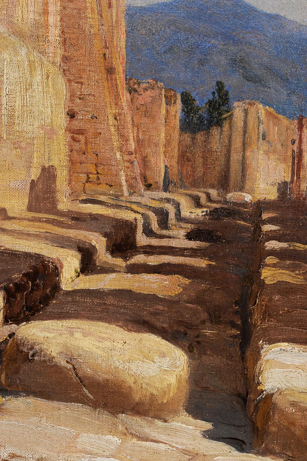 École danoise, milieu du XIXe siècle - Pompéi, jeunes garçons près du bâtiment d'Eumachia - École française Painting par Unknown