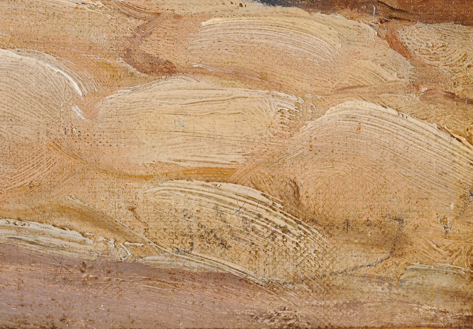 École danoise, milieu du XIXe siècle - Pompéi, jeunes garçons près du b�âtiment d'Eumachia - Marron Landscape Painting par Unknown