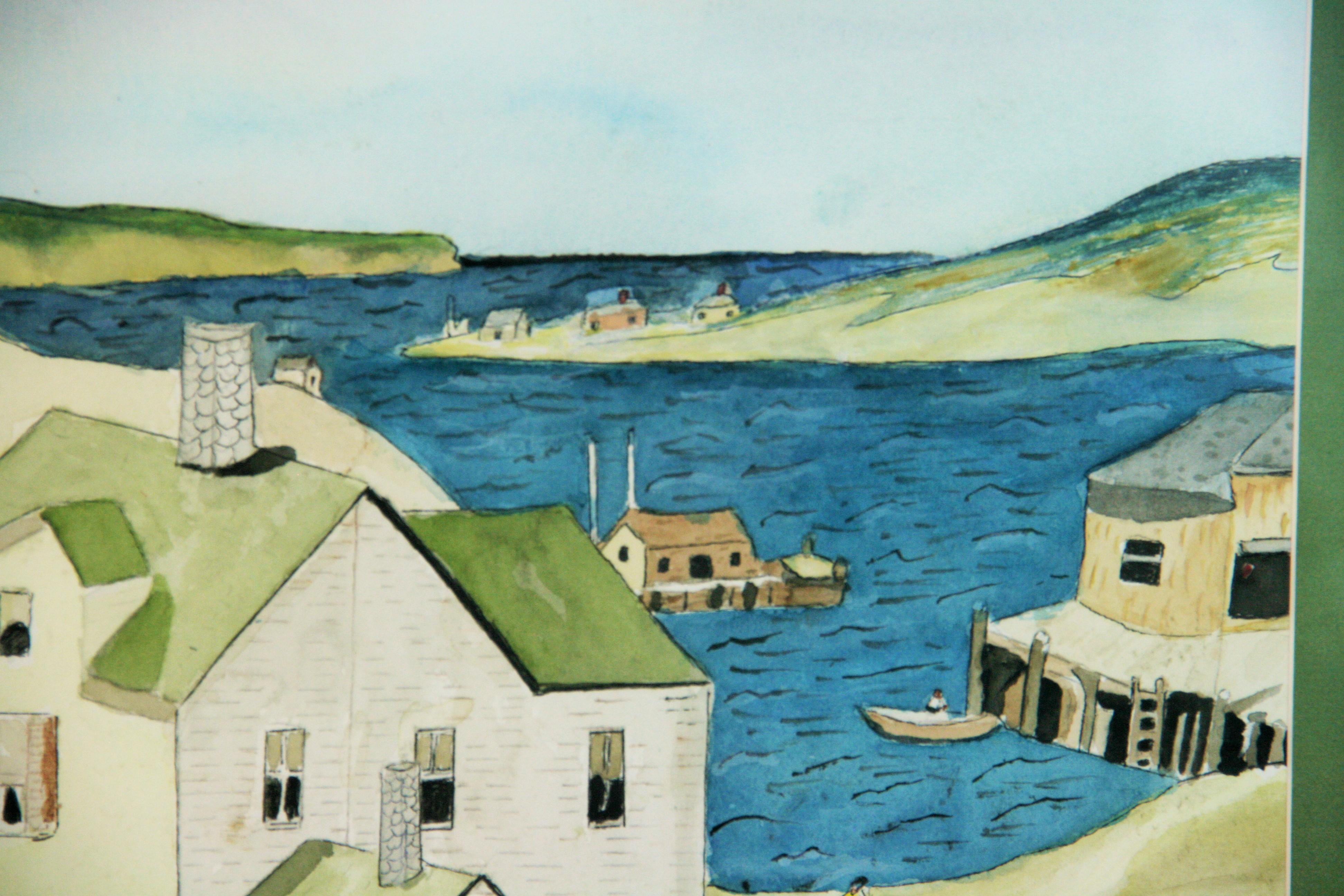 Scène de village danois au bord de la mer Vue du port Paysage en vente 3