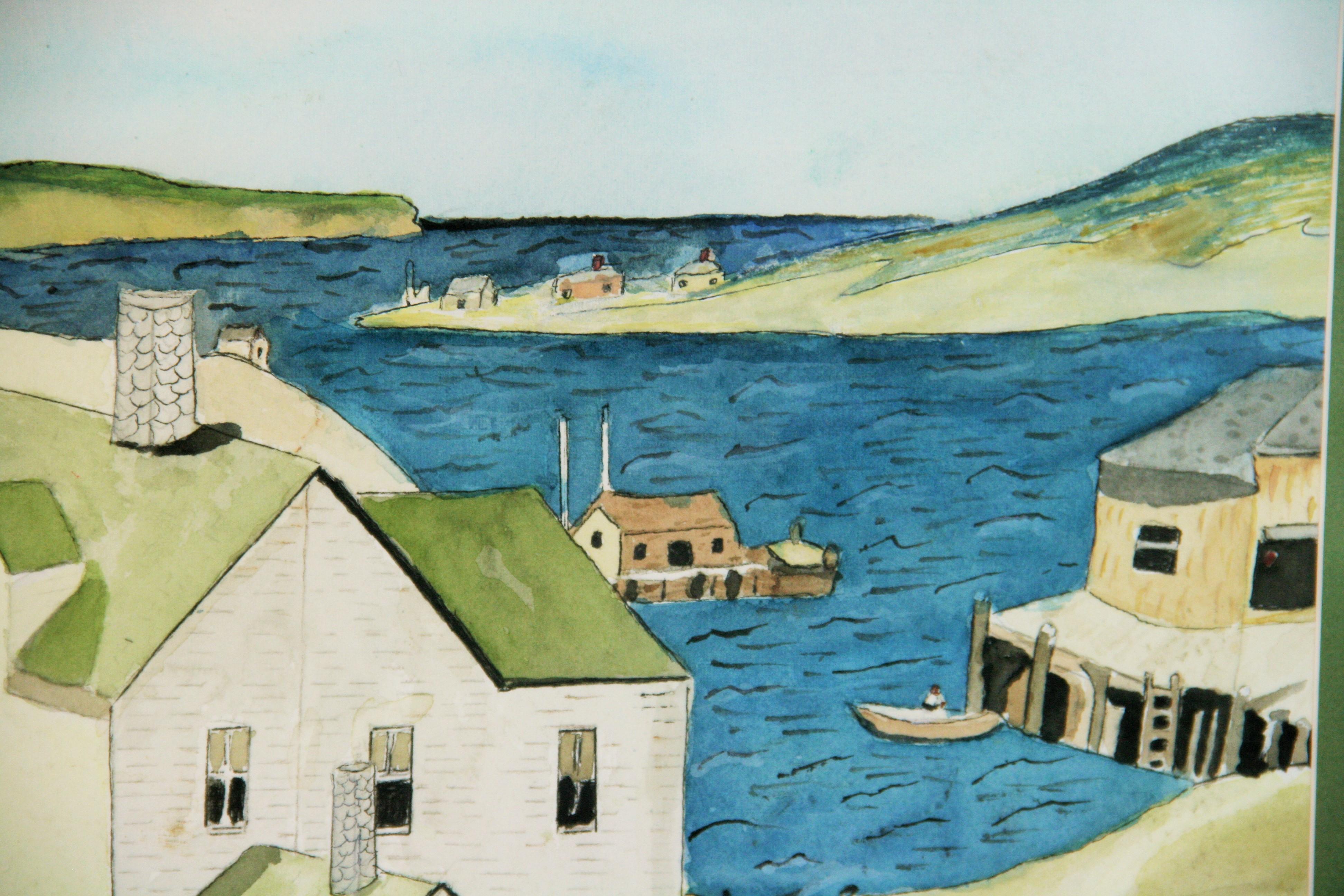 Scène de village danois au bord de la mer Vue du port Paysage en vente 4