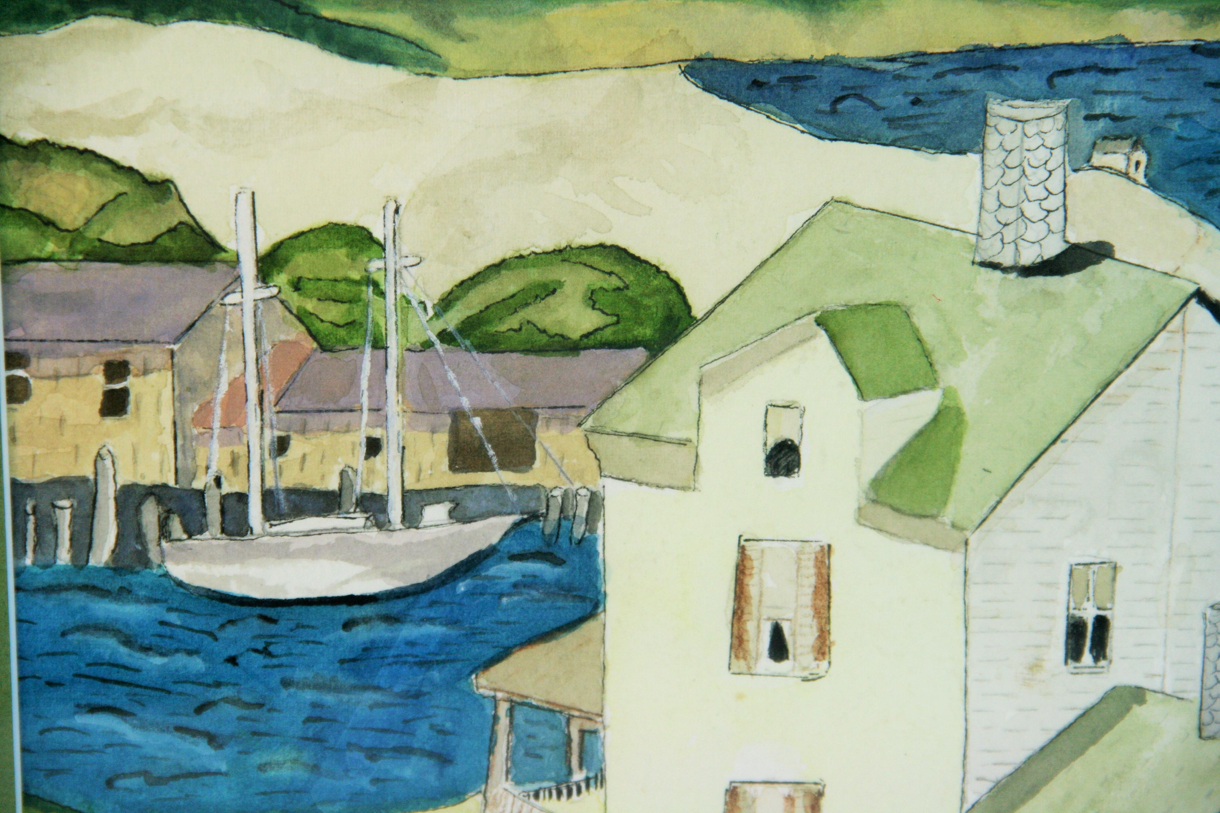Scène de village danois au bord de la mer Vue du port Paysage en vente 5