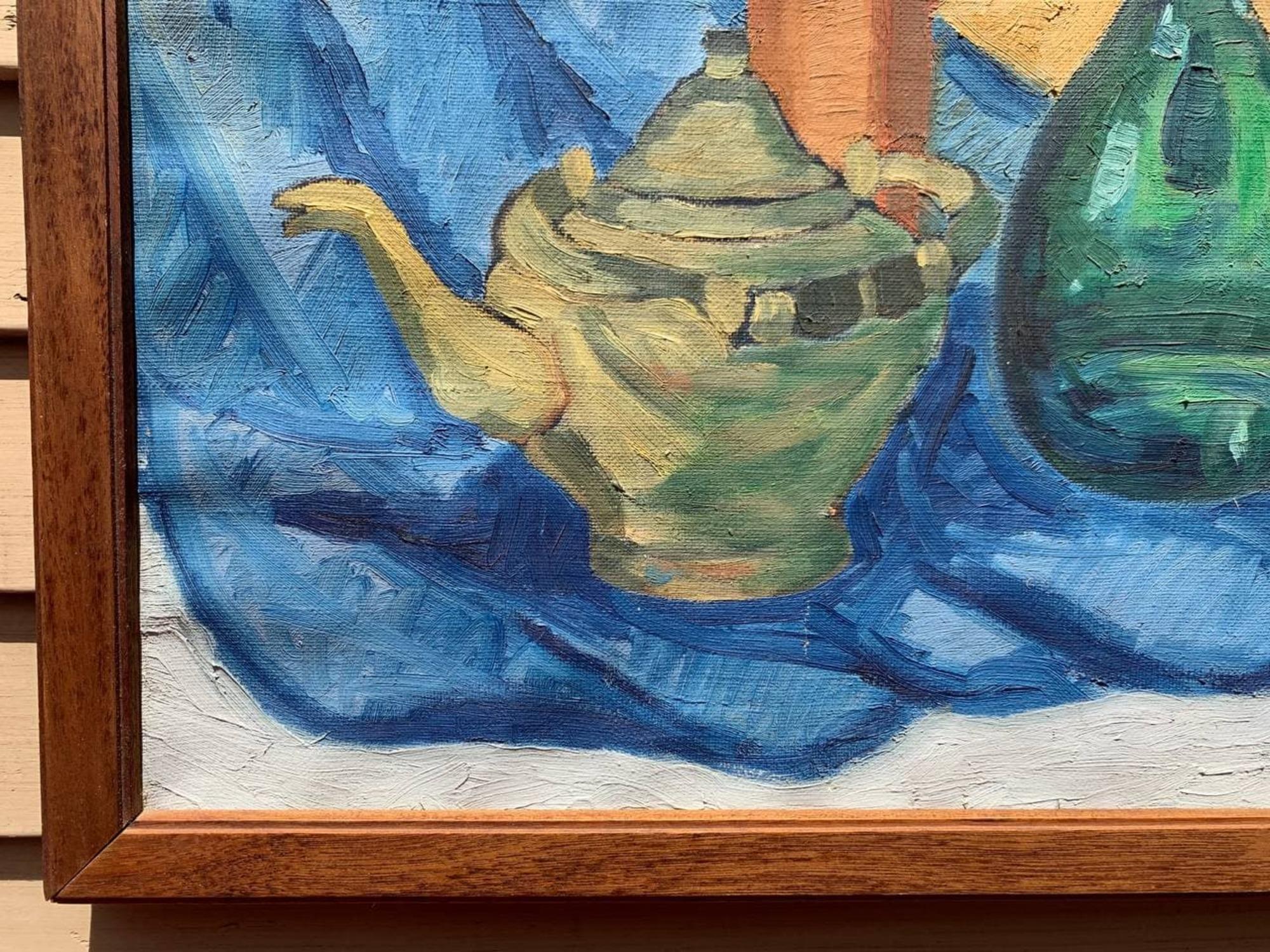 Dänisches Vintage-Stillleben, Ölgemälde auf Leinwand, unsigniert, gerahmt (Grau), Still-Life Painting, von Unknown