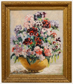Daphne Cleaver - Huile encadrée du milieu du 20e siècle, Nature morte de Sweet Williams