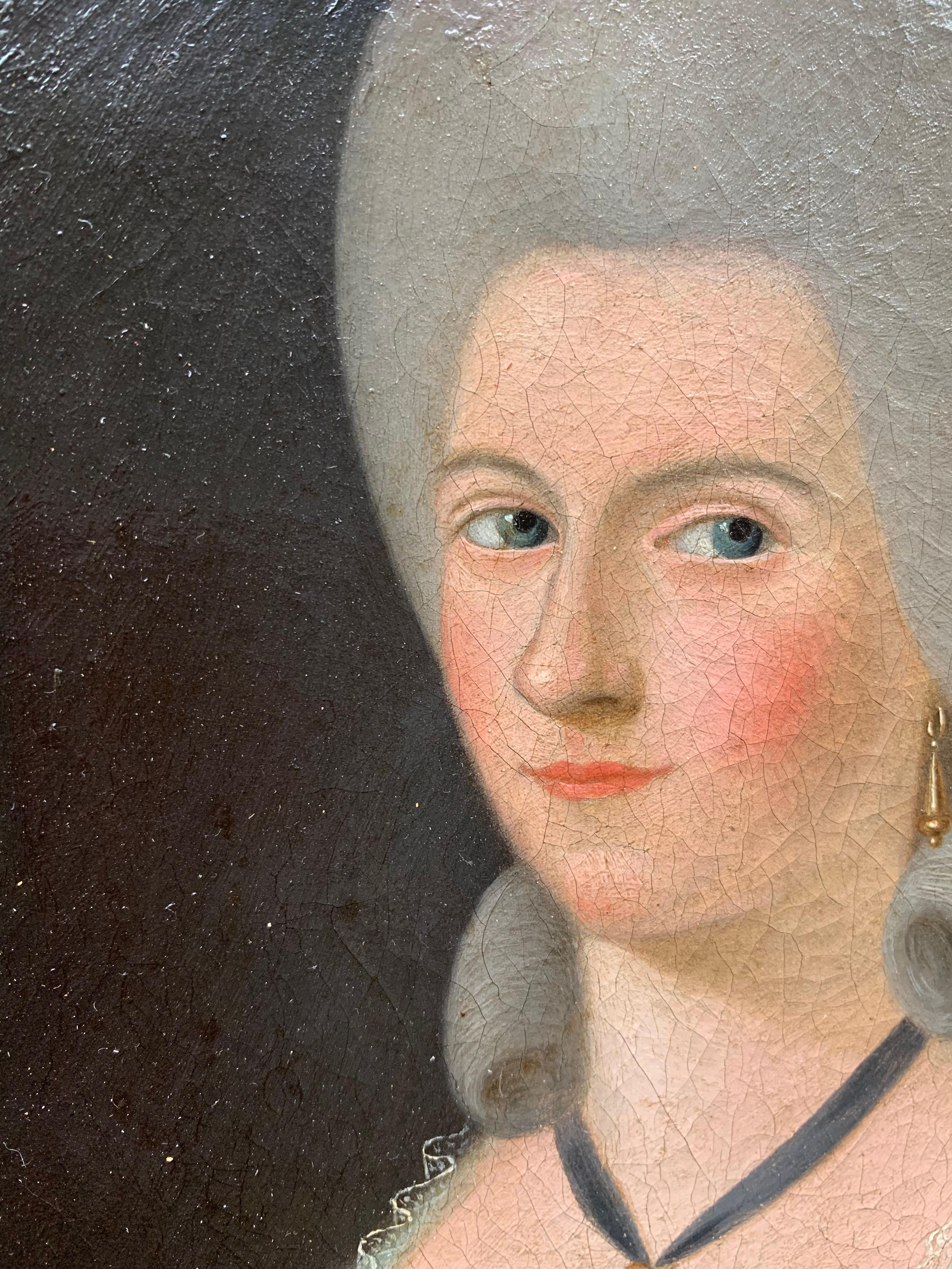 Datiert 1781. Ovales Porträt einer Dame mit hoher gepuderter und geformter Frisur. 4