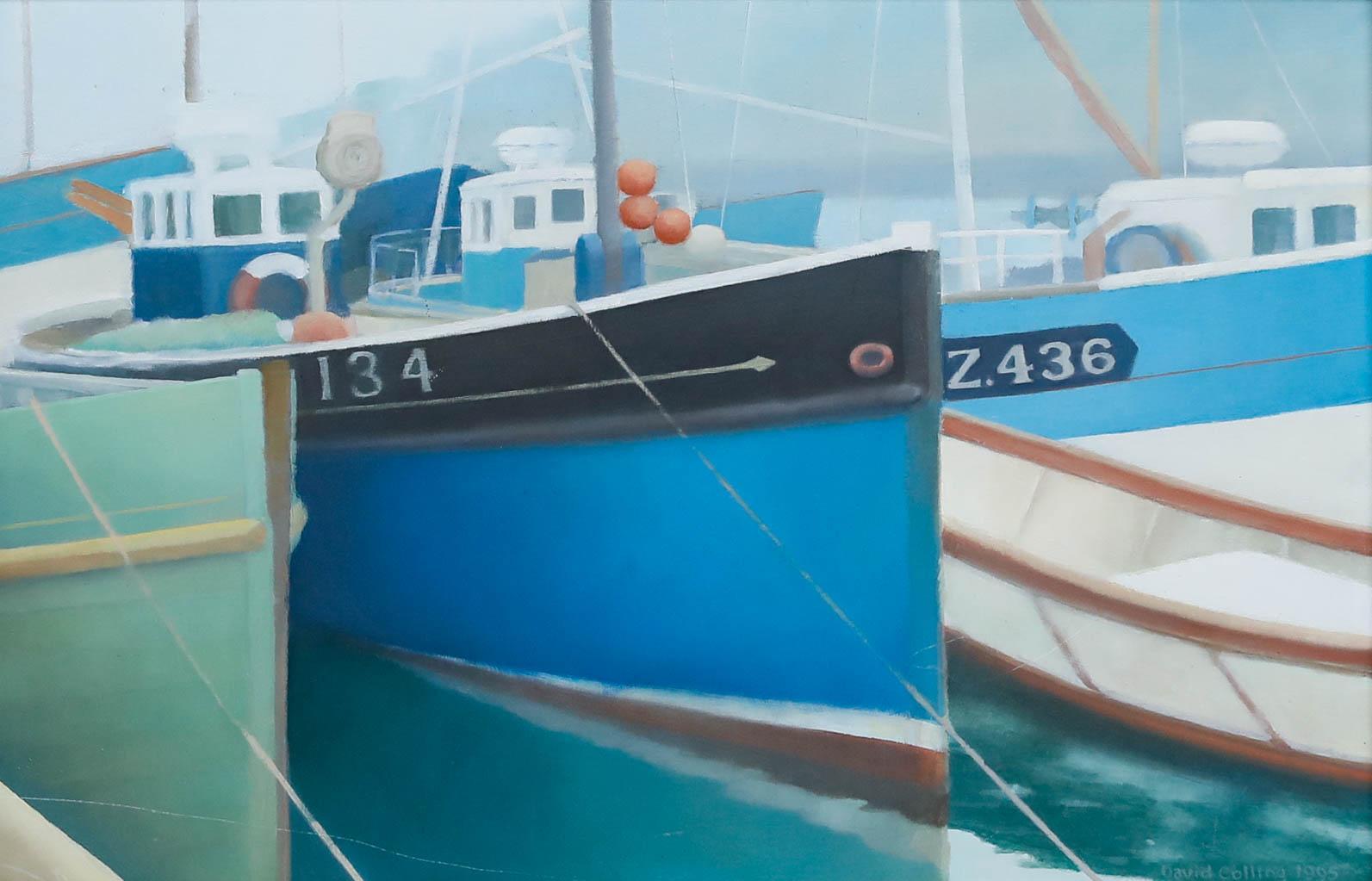 David Collings (geb. 1949) - Gerahmtes zeitgenössisches Öl, Reflections, Newlyn – Painting von Unknown