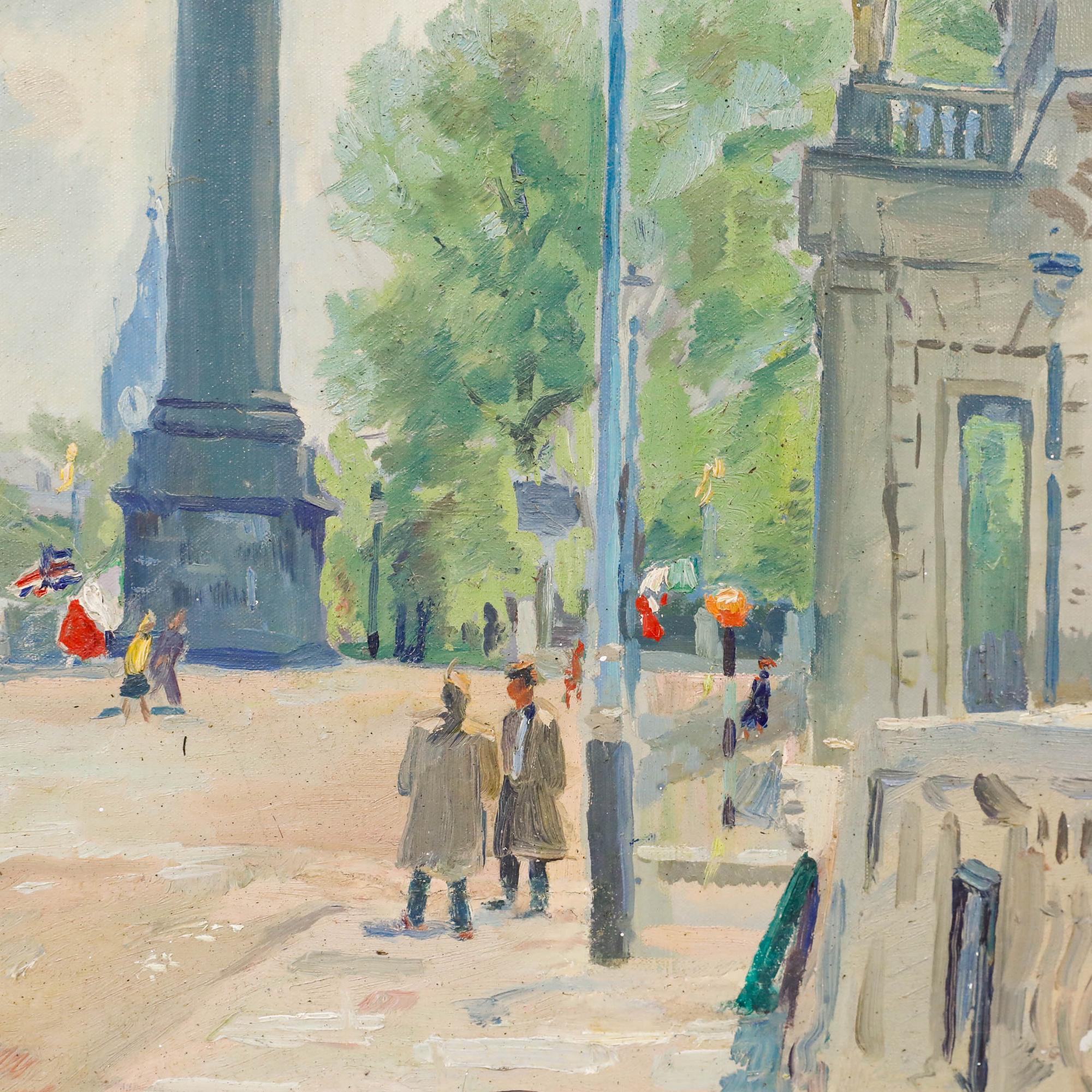 Eine charmante Studie über die Statue des Duke of York und den Athenaeum Club in London. Unten links signiert und auf der Rückseite mit dem Standort beschriftet. Auf Leinwand. Bildgröße: 45,5 x 55,5 cm.